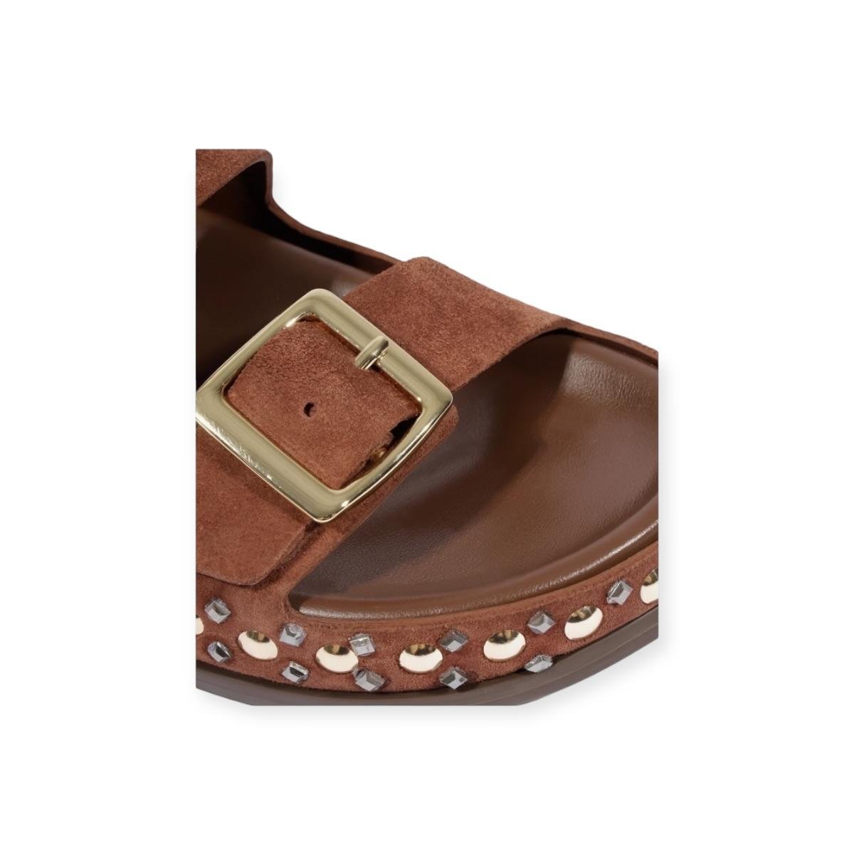 Sandália Papete Feminina Schutz Studs Camurça Marrom Marrom 3