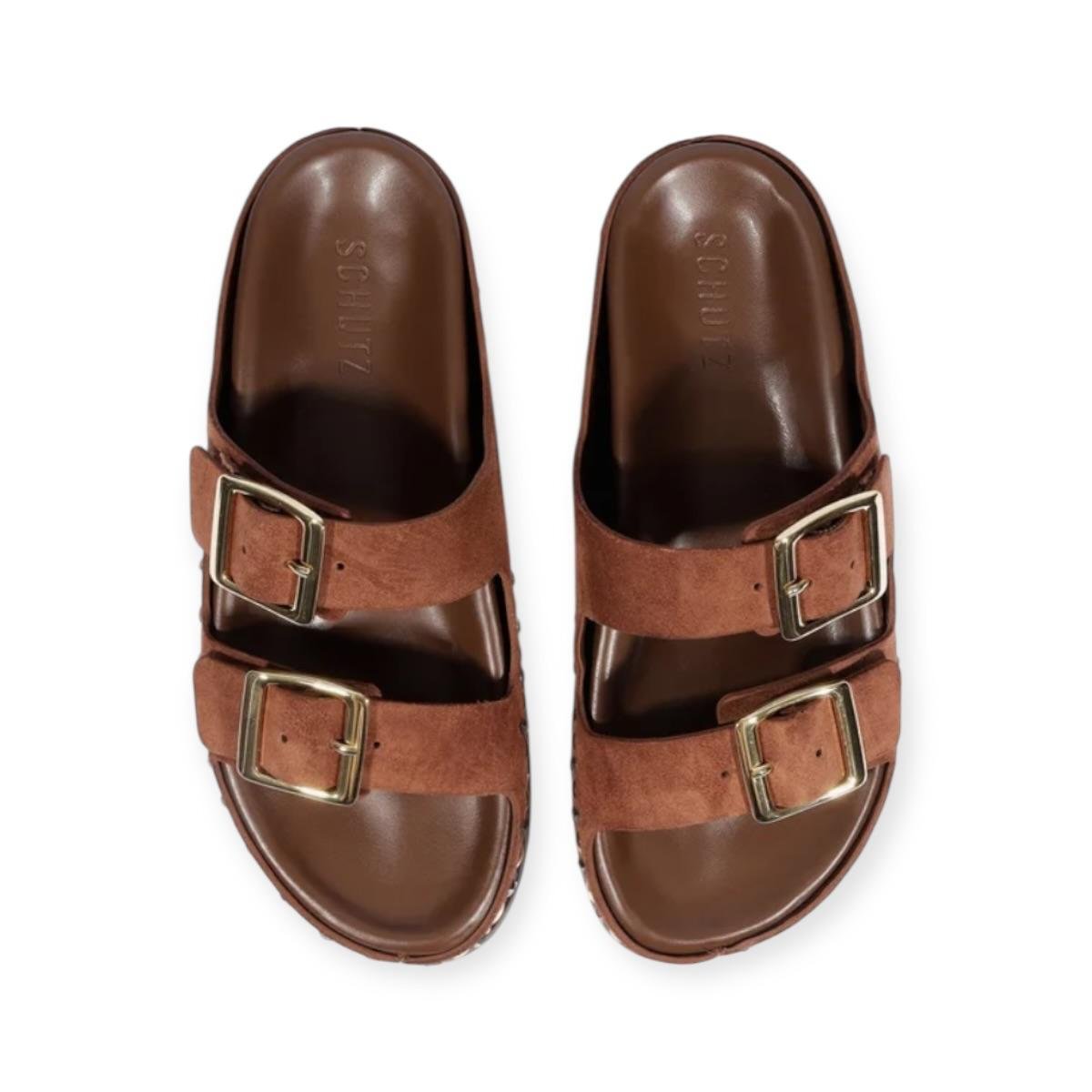 Sandália Papete Feminina Schutz Studs Camurça Marrom Marrom 4