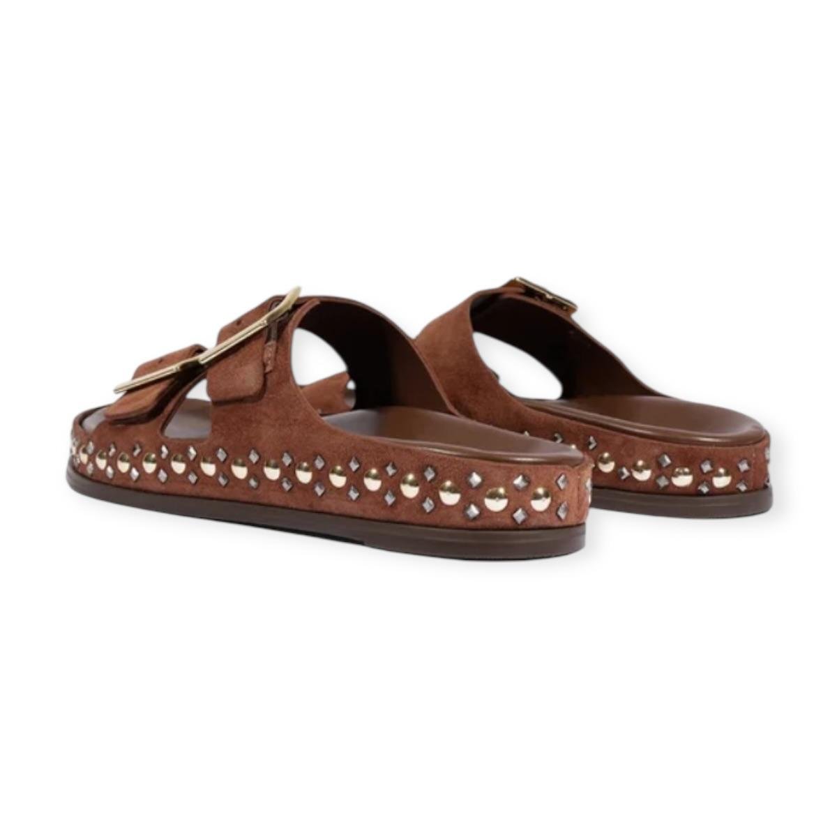 Sandália Papete Feminina Schutz Studs Camurça Marrom Marrom 5