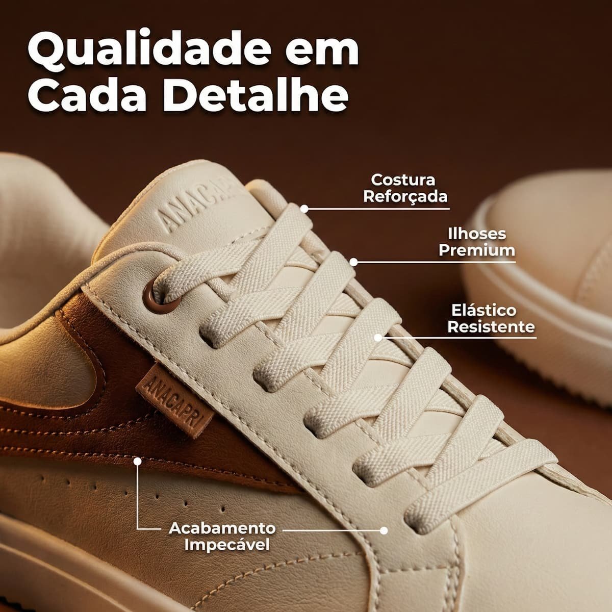 Tênis Feminino Anacapri Conforto Cadarço Elástico C3053700110005 Creme Bege 5