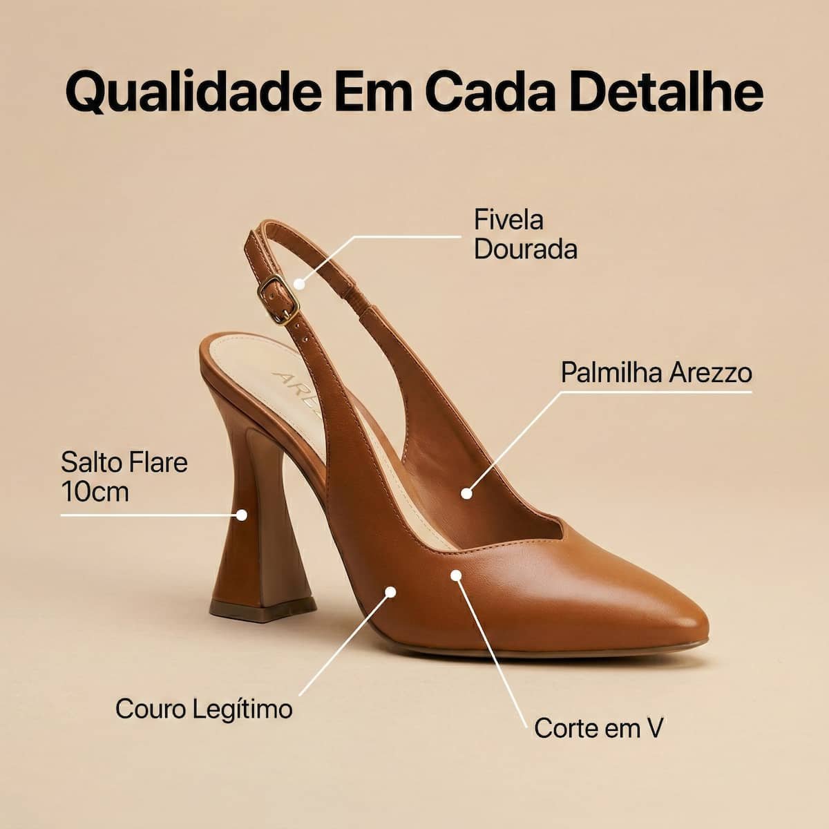 Scarpin Slingback Feminino Arezzo Couro Salto Alto Flare A1403300020007 Marrom Marrom 5