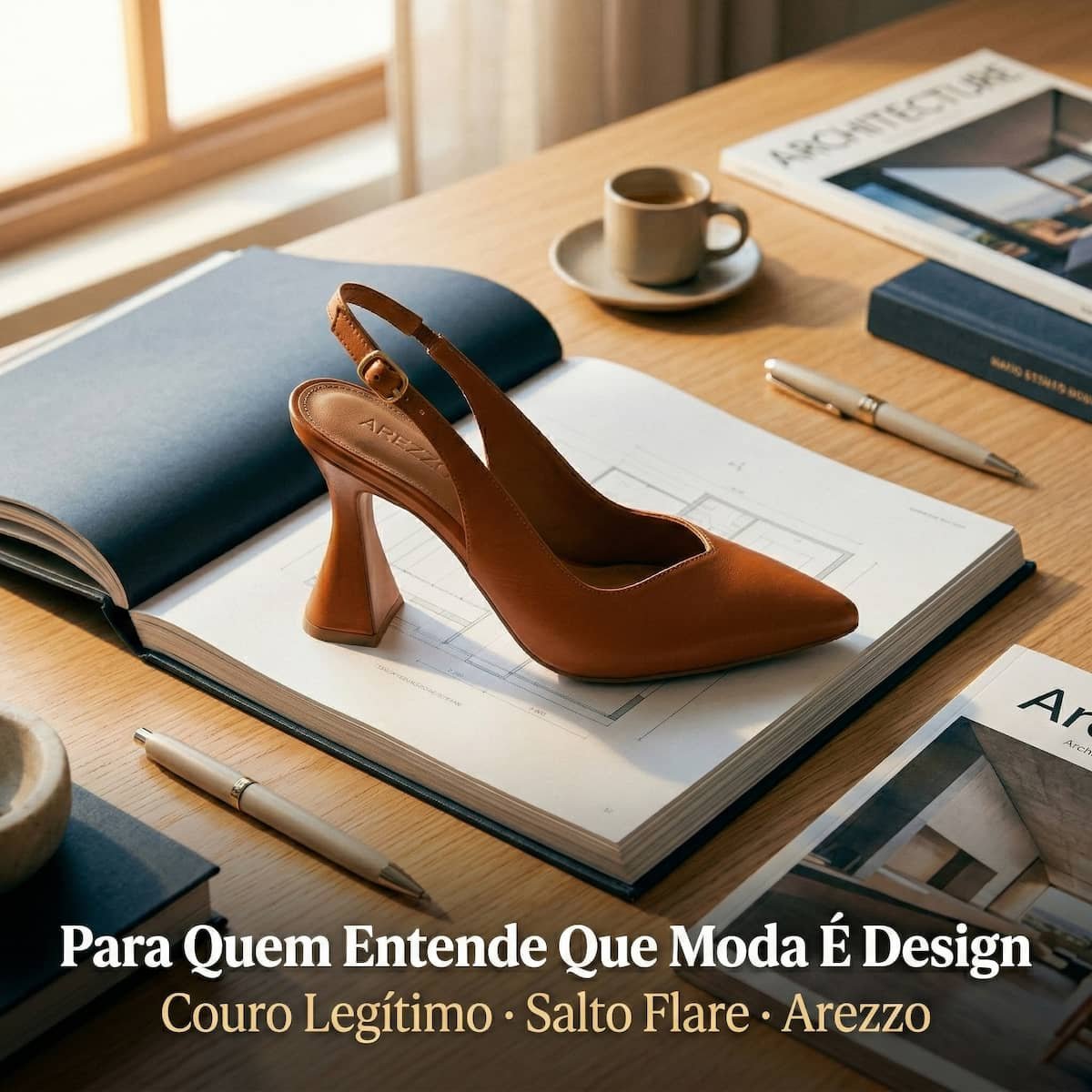 Scarpin Slingback Feminino Arezzo Couro Salto Alto Flare A1403300020007 Marrom Marrom 7