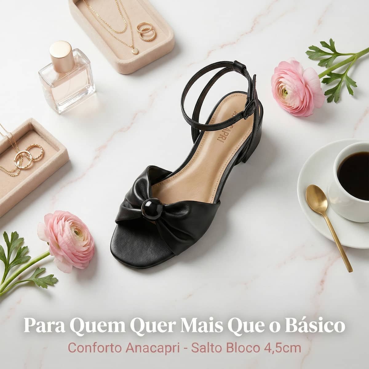 Sandália Feminina Anacapri Laço Salto Baixo Bloco C3048901730003 Preto Preto 3