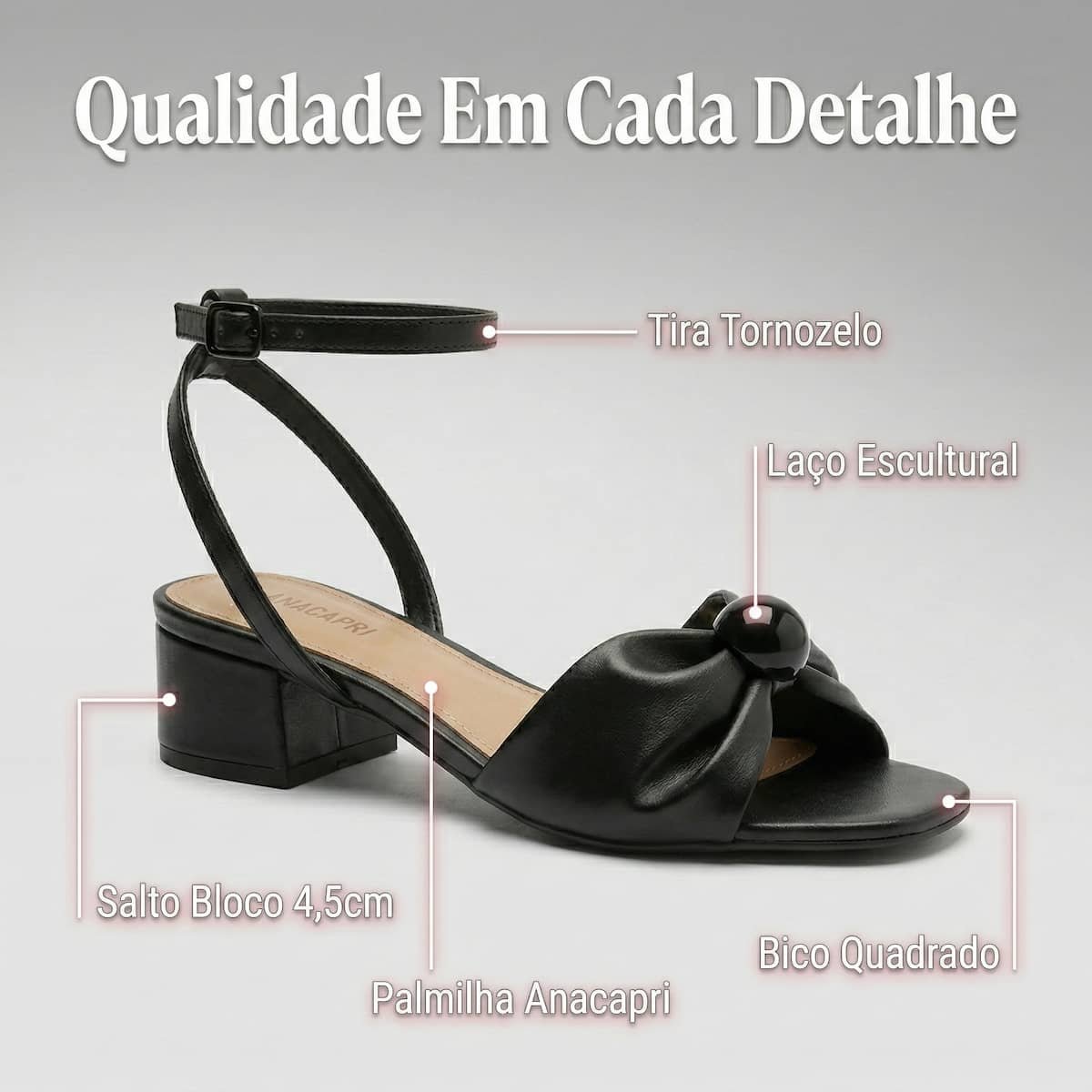 Sandália Feminina Anacapri Laço Salto Baixo Bloco C3048901730003 Preto Preto 6