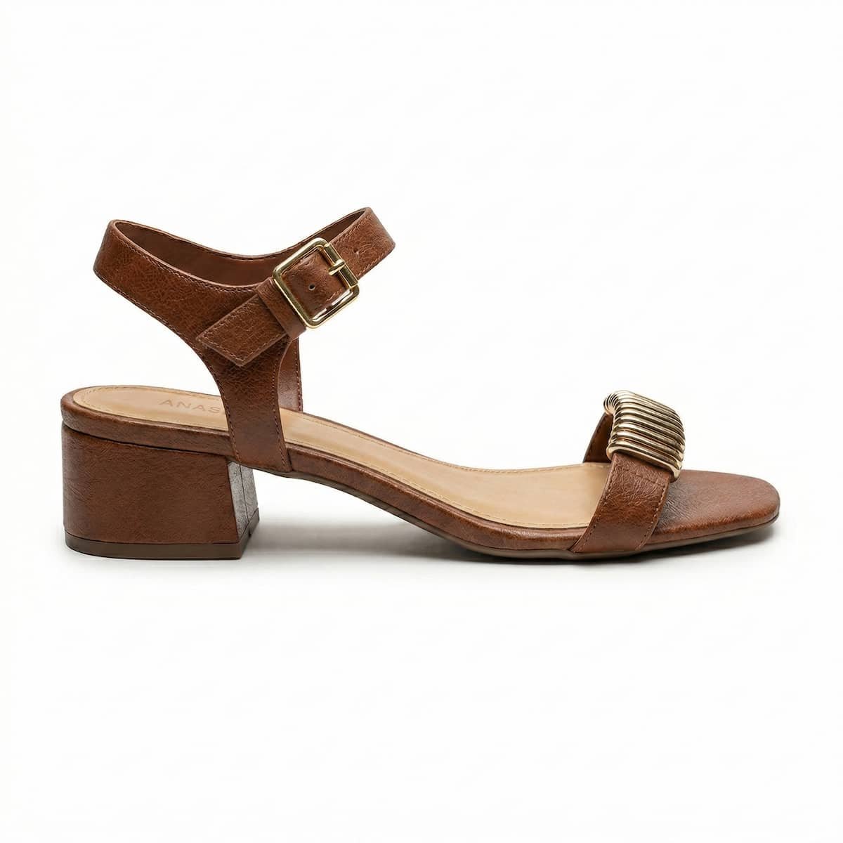 Sandália Feminina Anacapri Detalhe Dourado Salto Bloco C3048901740004 Marrom