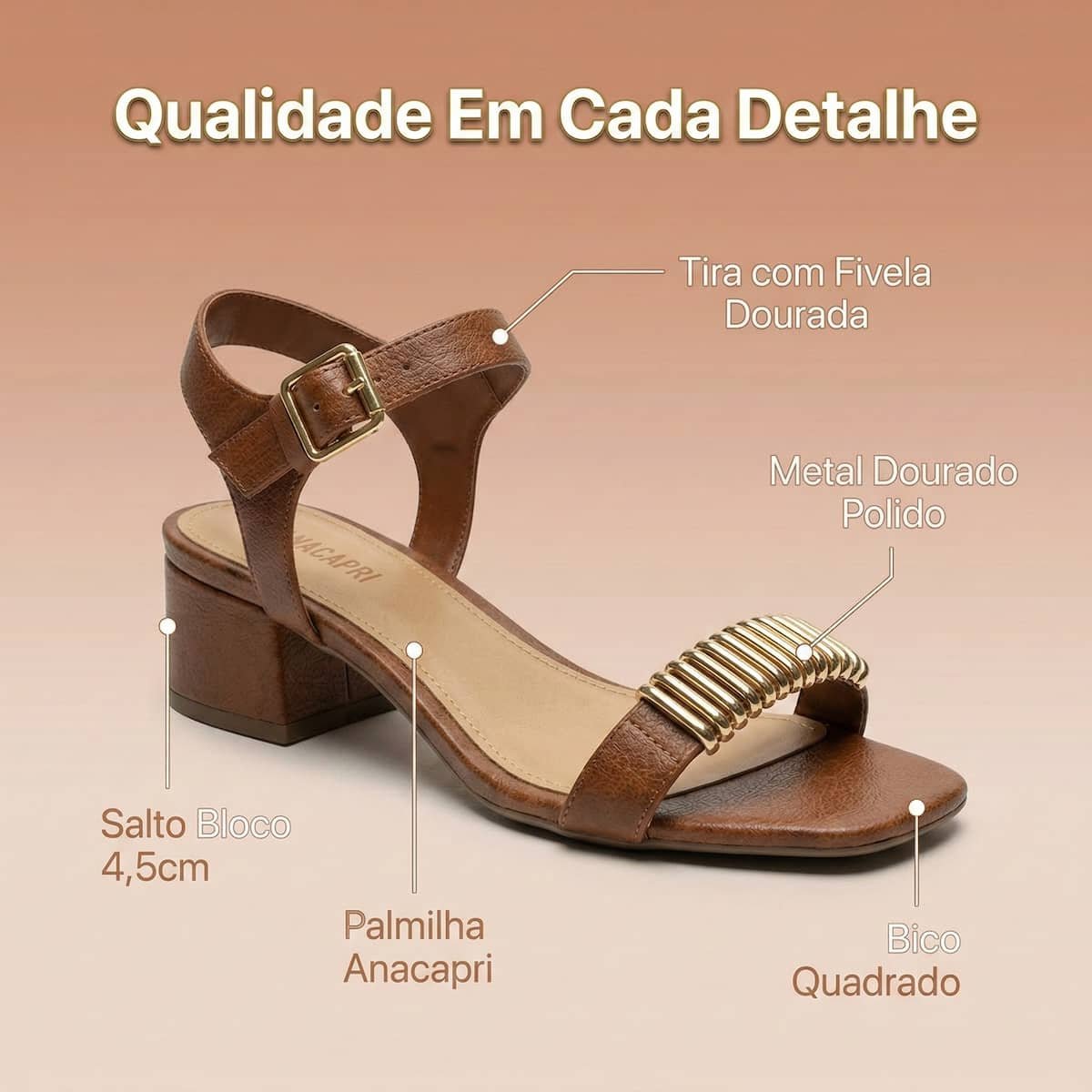 Sandália Feminina Anacapri Detalhe Dourado Salto Bloco C3048901740004 Marrom Marrom 6