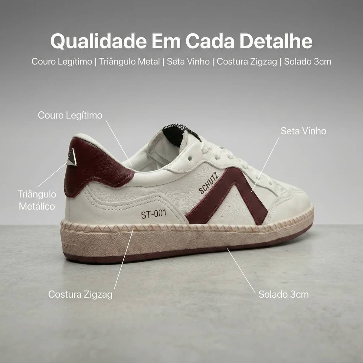 Tênis Feminino Schutz ST-001 Couro S2185300760007 Vinho Branco/Bordô 5