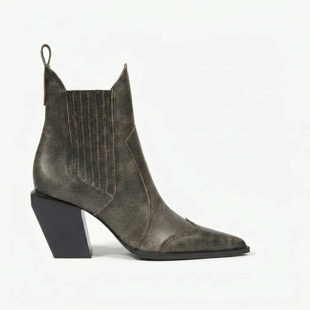 Bota Feminina Schutz Couro Vintage Western Bico Fino S2208400160008 Preto