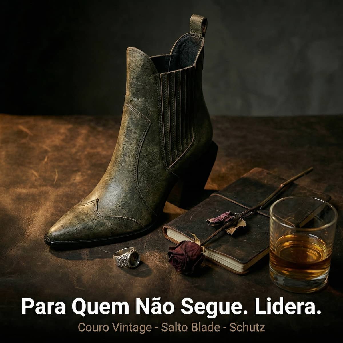 Bota Feminina Schutz Couro Vintage Western Bico Fino S2208400160008 Preto Preto 3