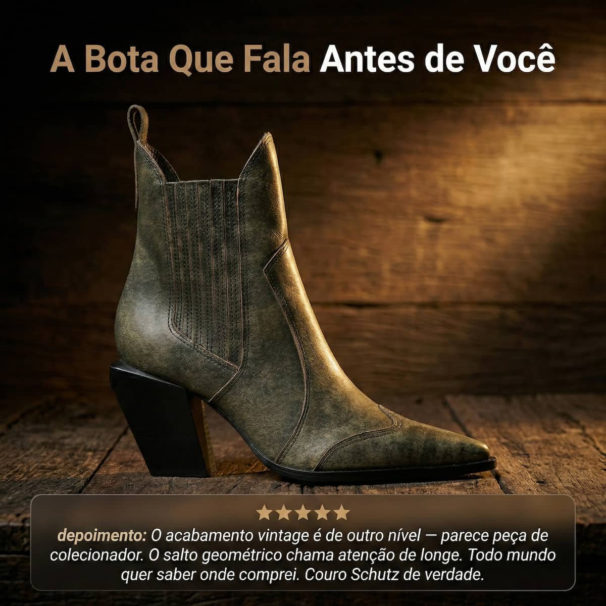 Bota Feminina Schutz Couro Vintage Western Bico Fino S2208400160008 Preto Preto 5