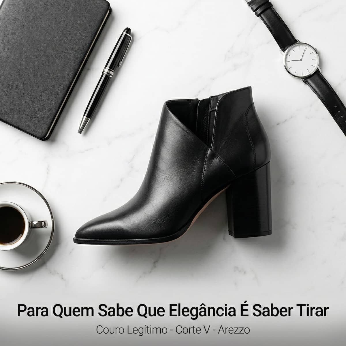Bota Feminina Arezzo Couro Corte V Salto Grosso A1187900010001 Preto Preto 3