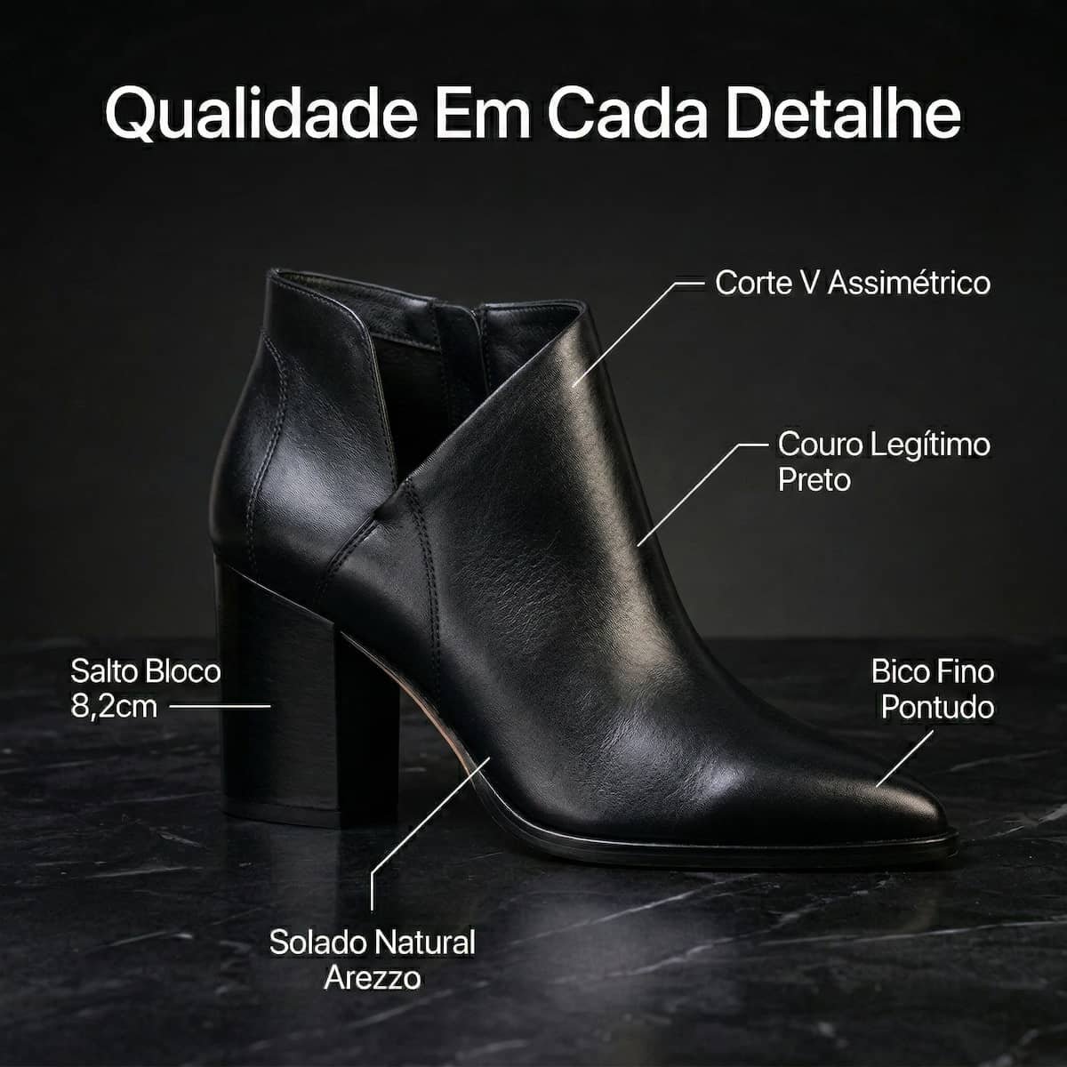 Bota Feminina Arezzo Couro Corte V Salto Grosso A1187900010001 Preto Preto 6