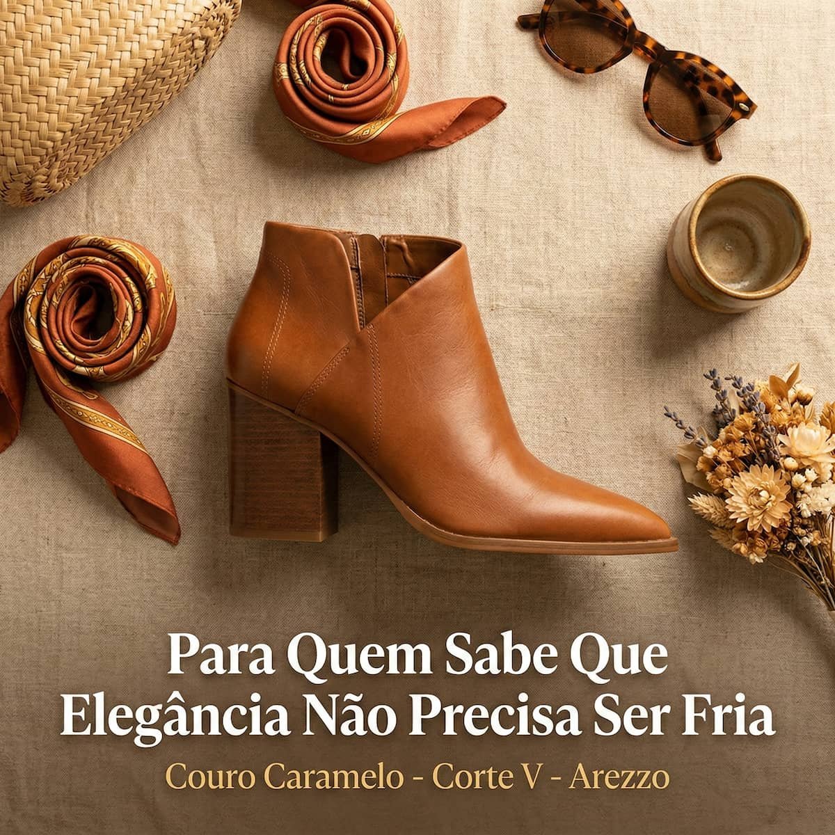 Bota Feminina Arezzo Couro Corte V Salto Grosso A1187900010012 Caramelo Marrom 3