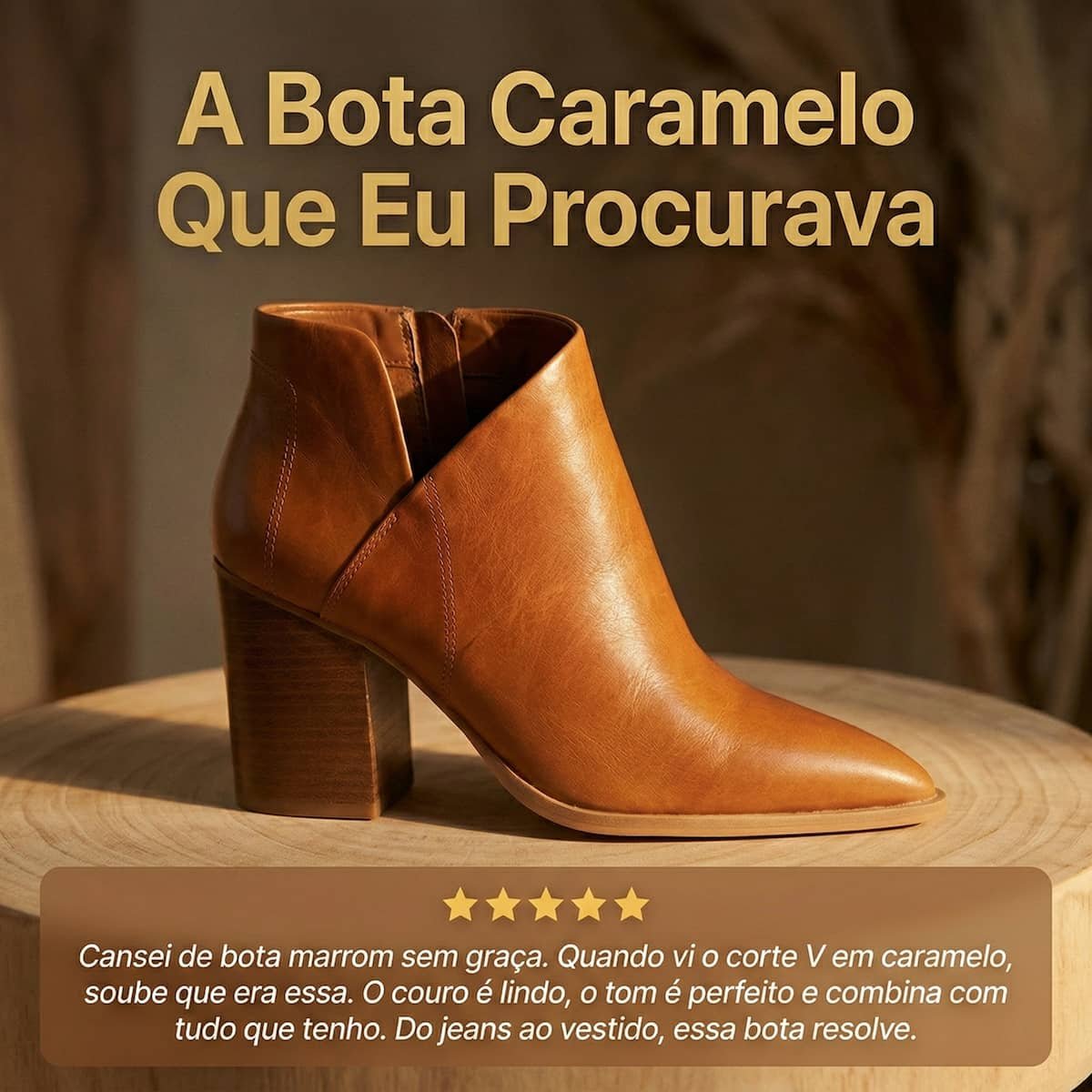 Bota Feminina Arezzo Couro Corte V Salto Grosso A1187900010012 Caramelo Marrom 5