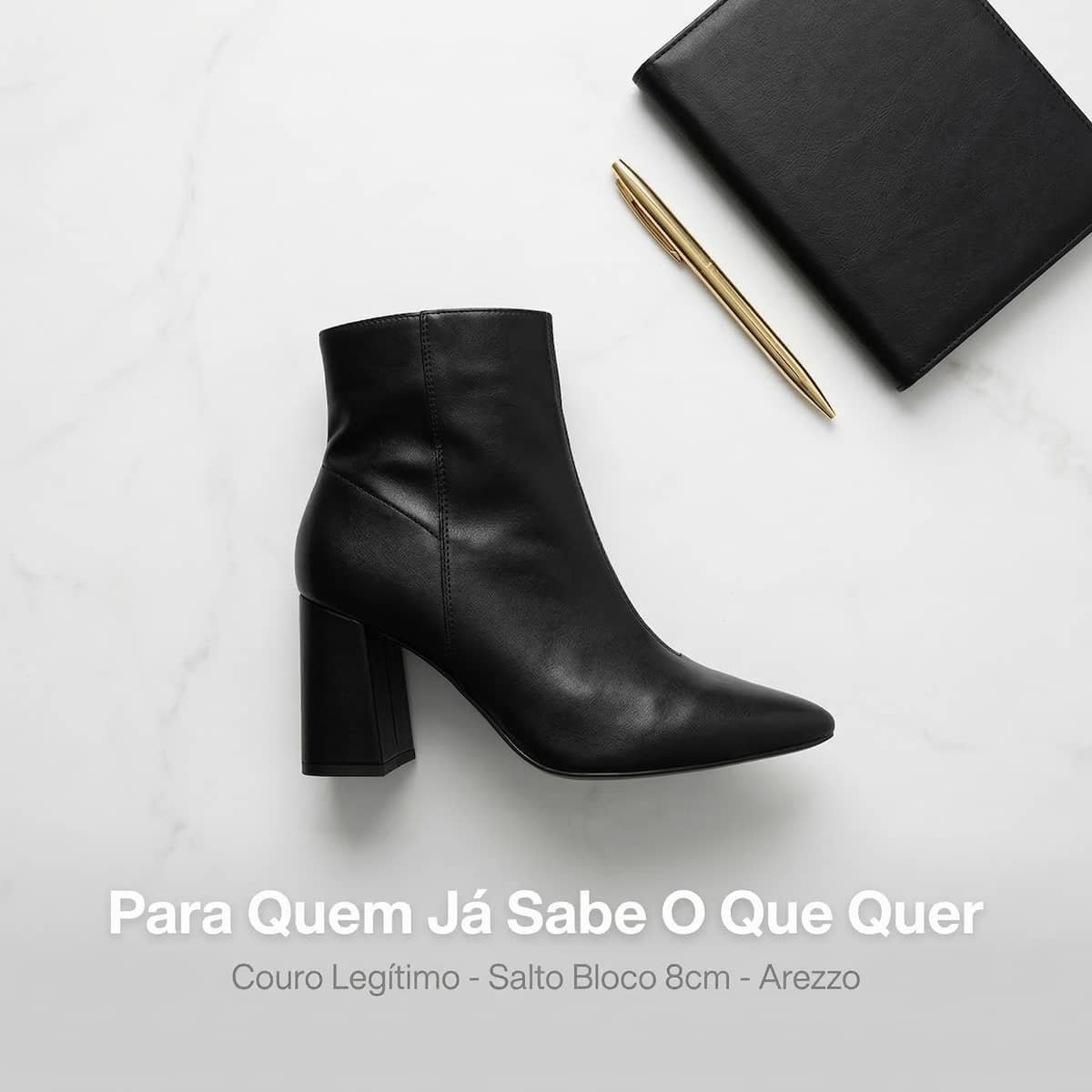 Bota Feminina Arezzo Couro Salto Médio Cano Curto A1196200010006 Preto Preto 3