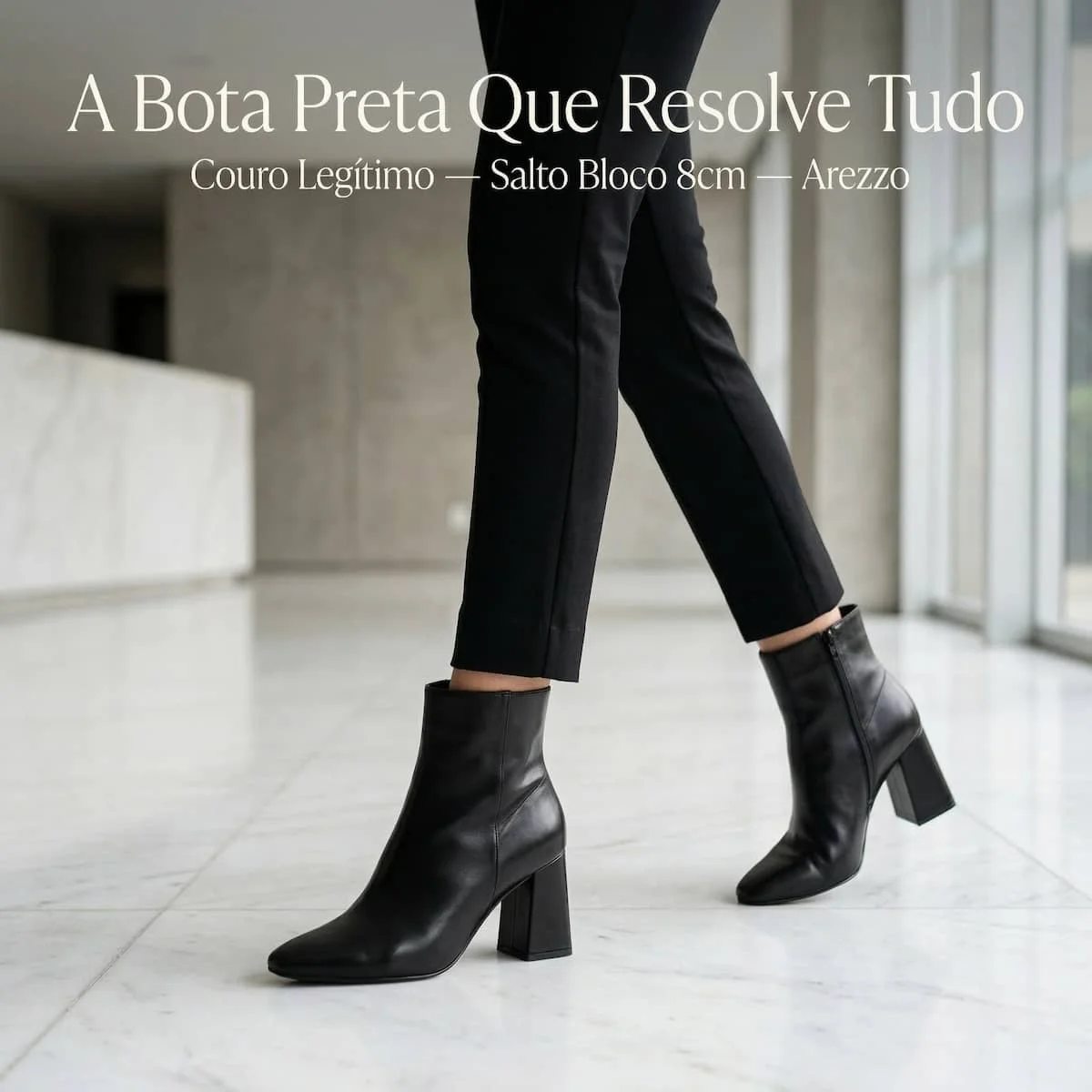 Bota Feminina Arezzo Couro Salto Médio Cano Curto A1196200010006 Preto Preto 2
