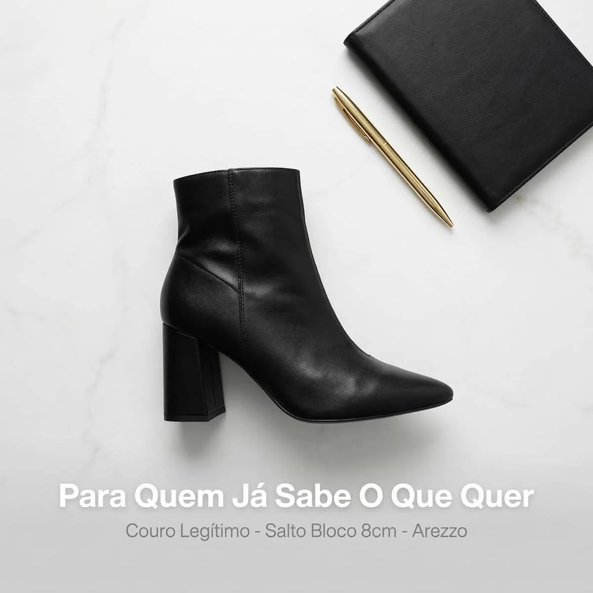 Bota Feminina Arezzo Couro Salto Médio Cano Curto A1196200010006 Preto Preto 3