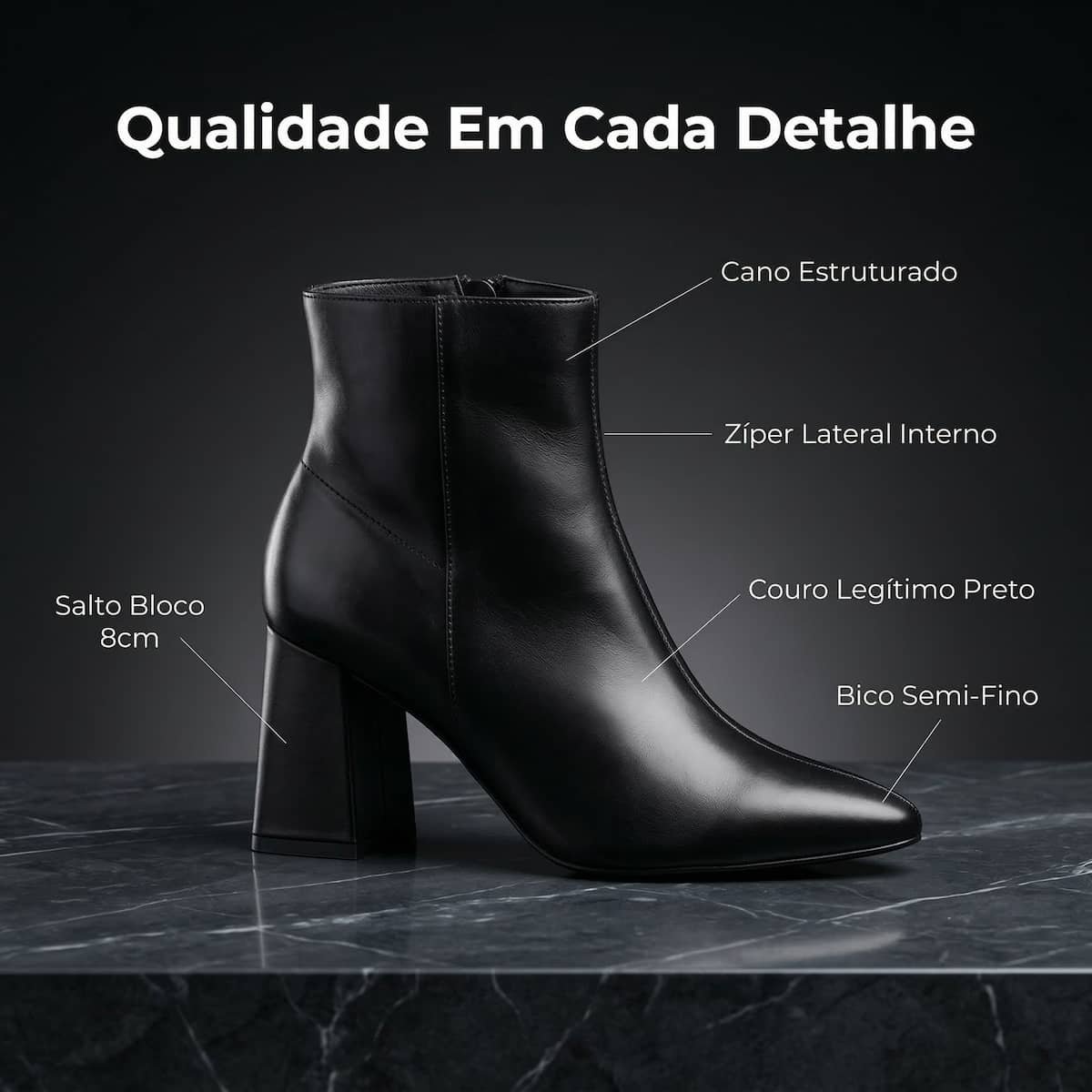 Bota Feminina Arezzo Couro Salto Médio Cano Curto A1196200010006 Preto Preto 6
