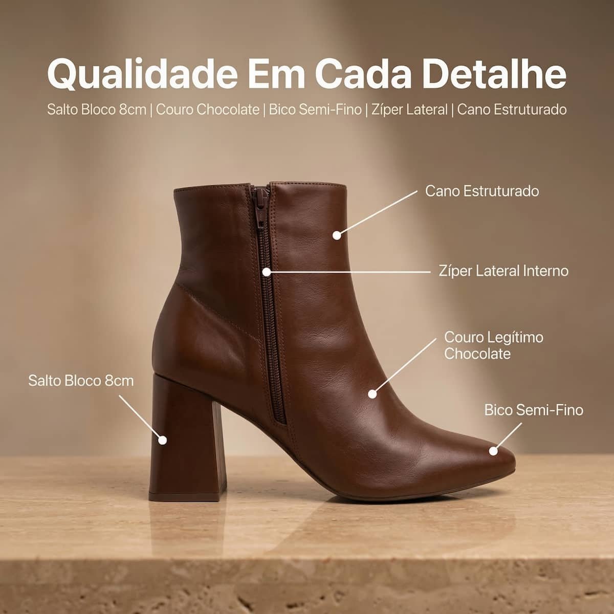 Bota Feminina Arezzo Couro Salto Médio Cano Curto A1196200010005 Marrom Marrom 5