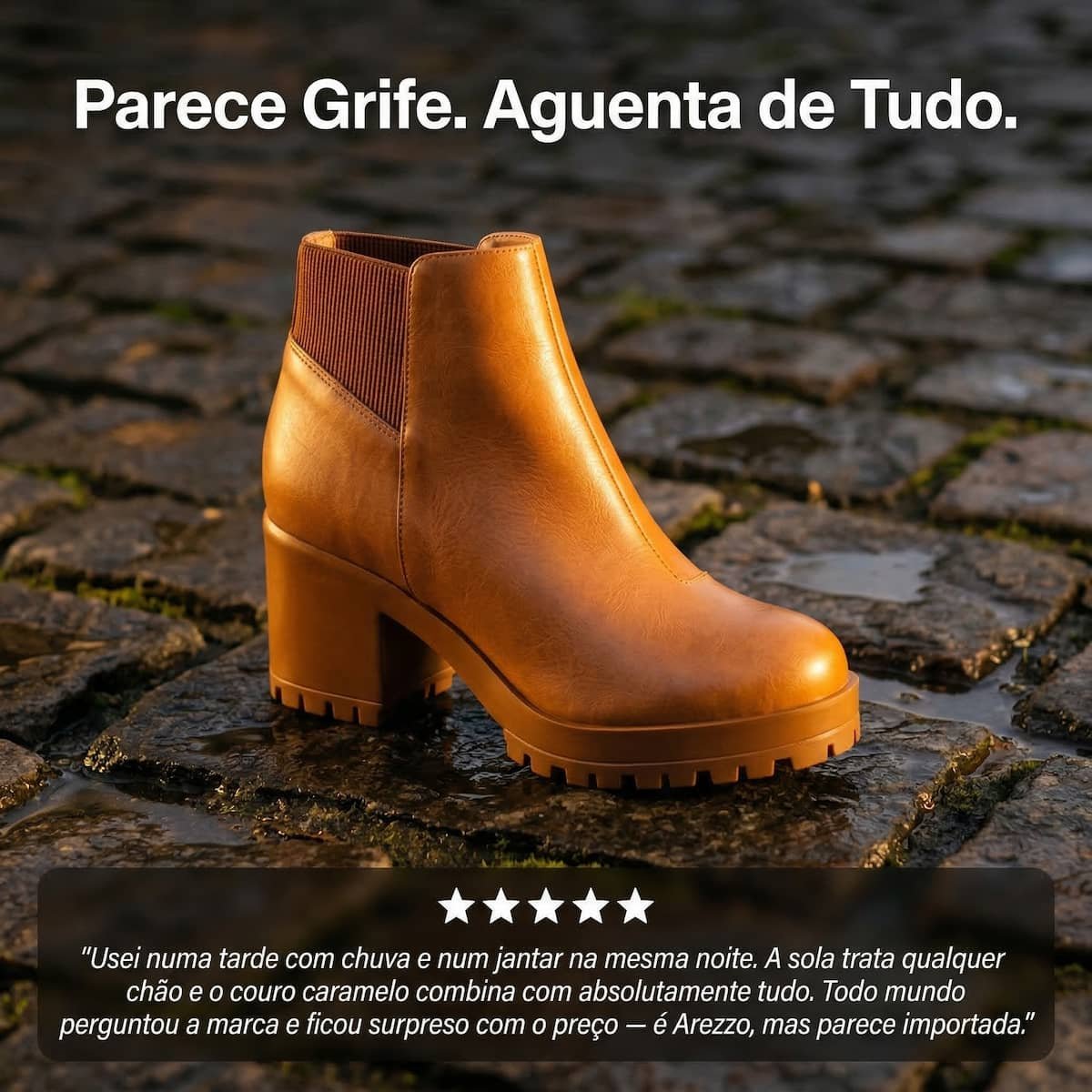 Bota Feminina Arezzo Couro Tratorada Bloco A1061300010014 Caramelo Marrom 4