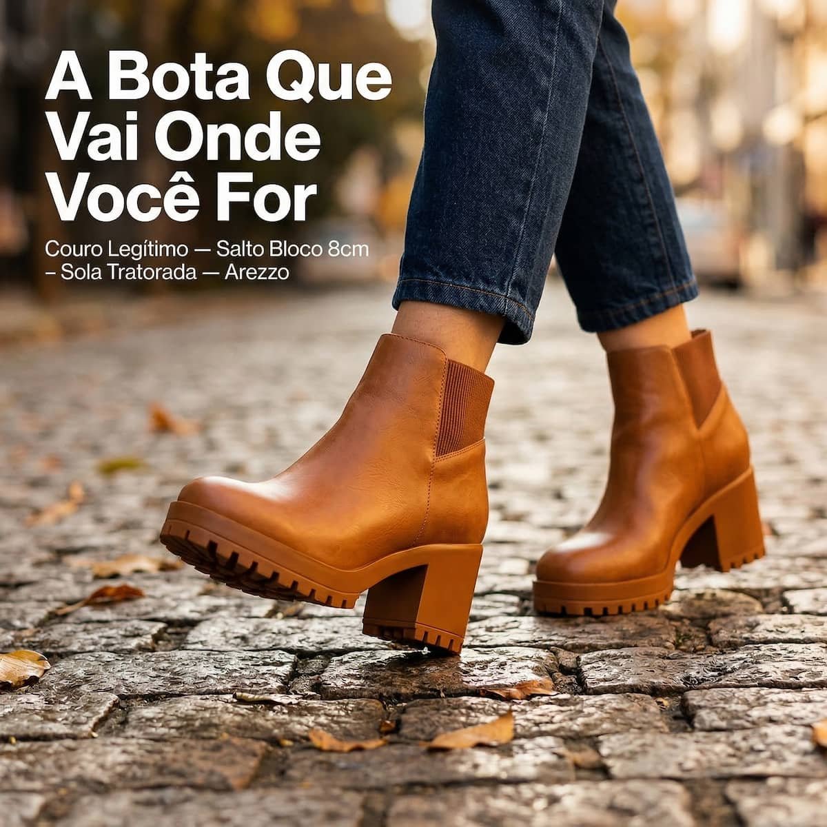 Bota Feminina Arezzo Couro Tratorada Bloco A1061300010014 Caramelo Marrom 2