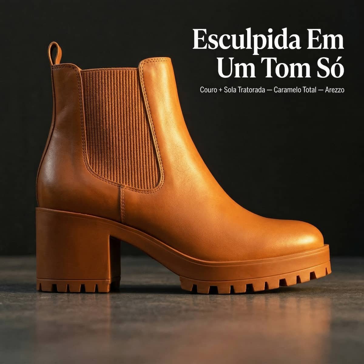 Bota Feminina Arezzo Couro Tratorada Bloco A1061300010014 Caramelo Marrom 3