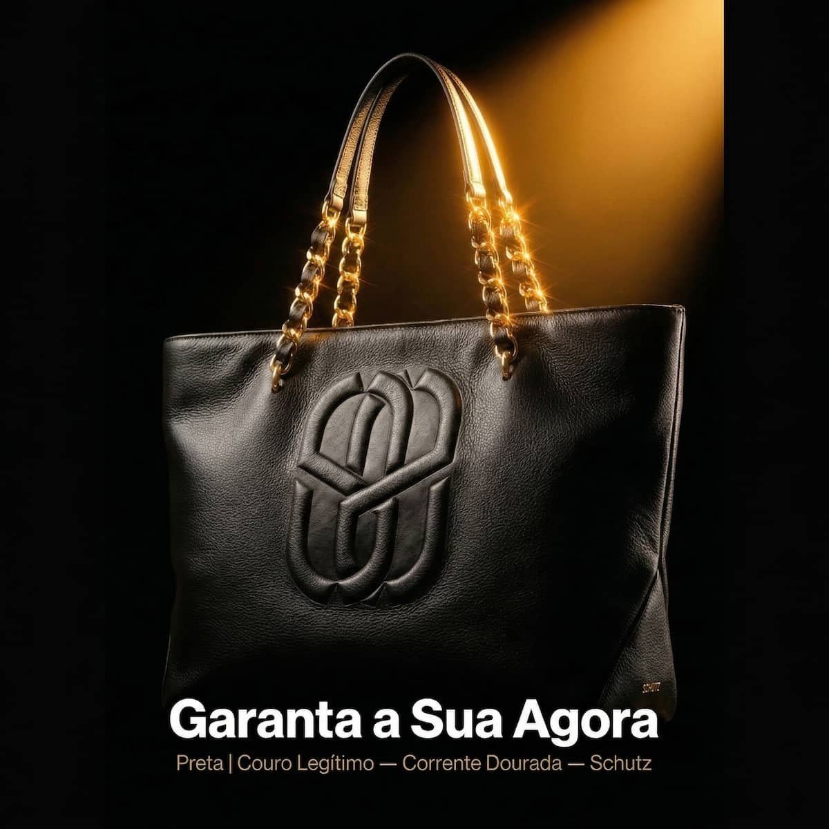 Bolsa Feminina Schutz Shopper Couro Corrente Dourada Monograma S50018320600004 Preto Preto 5