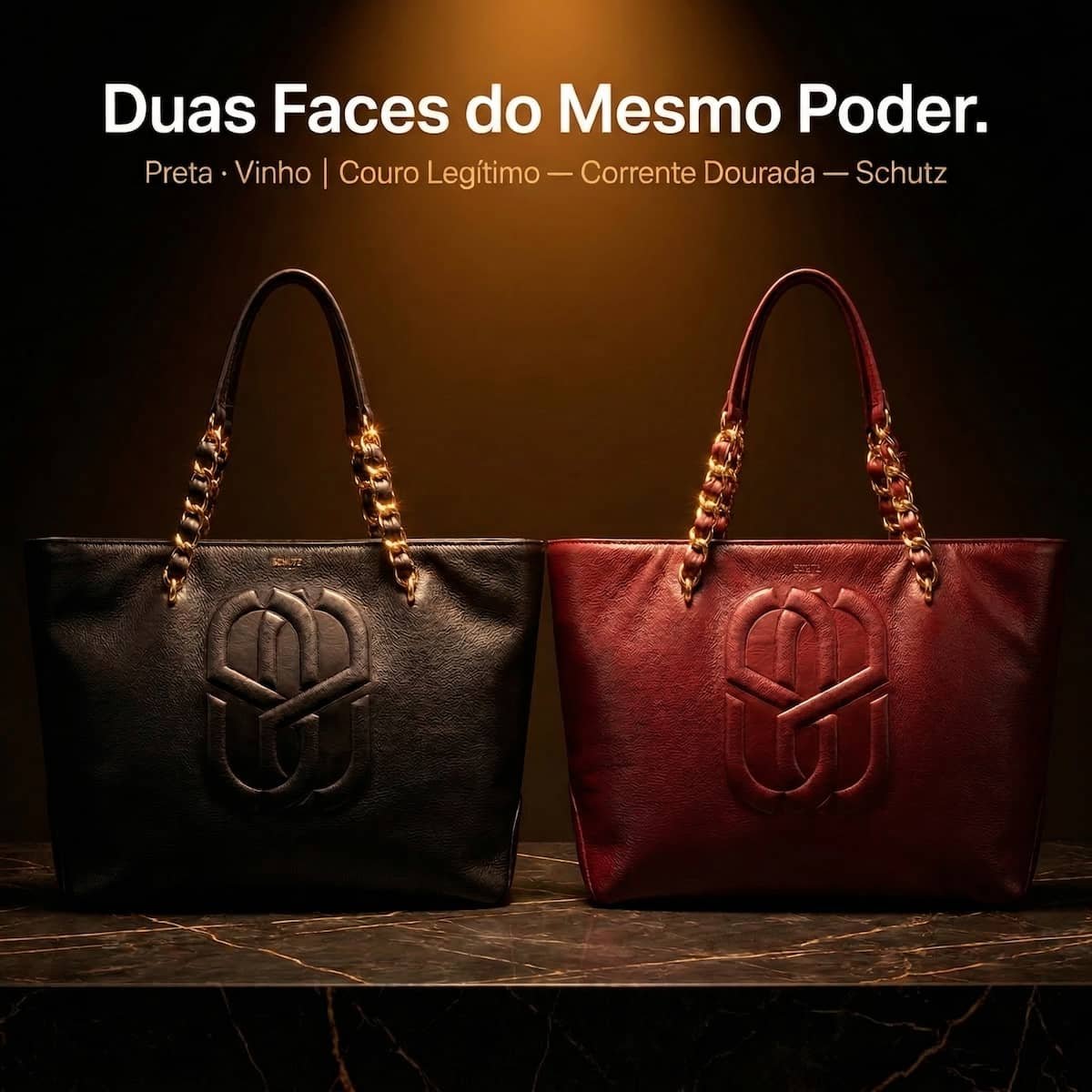 Bolsa Feminina Schutz Shopper Couro Corrente Dourada Monograma S50018320600004 Preto Preto 7