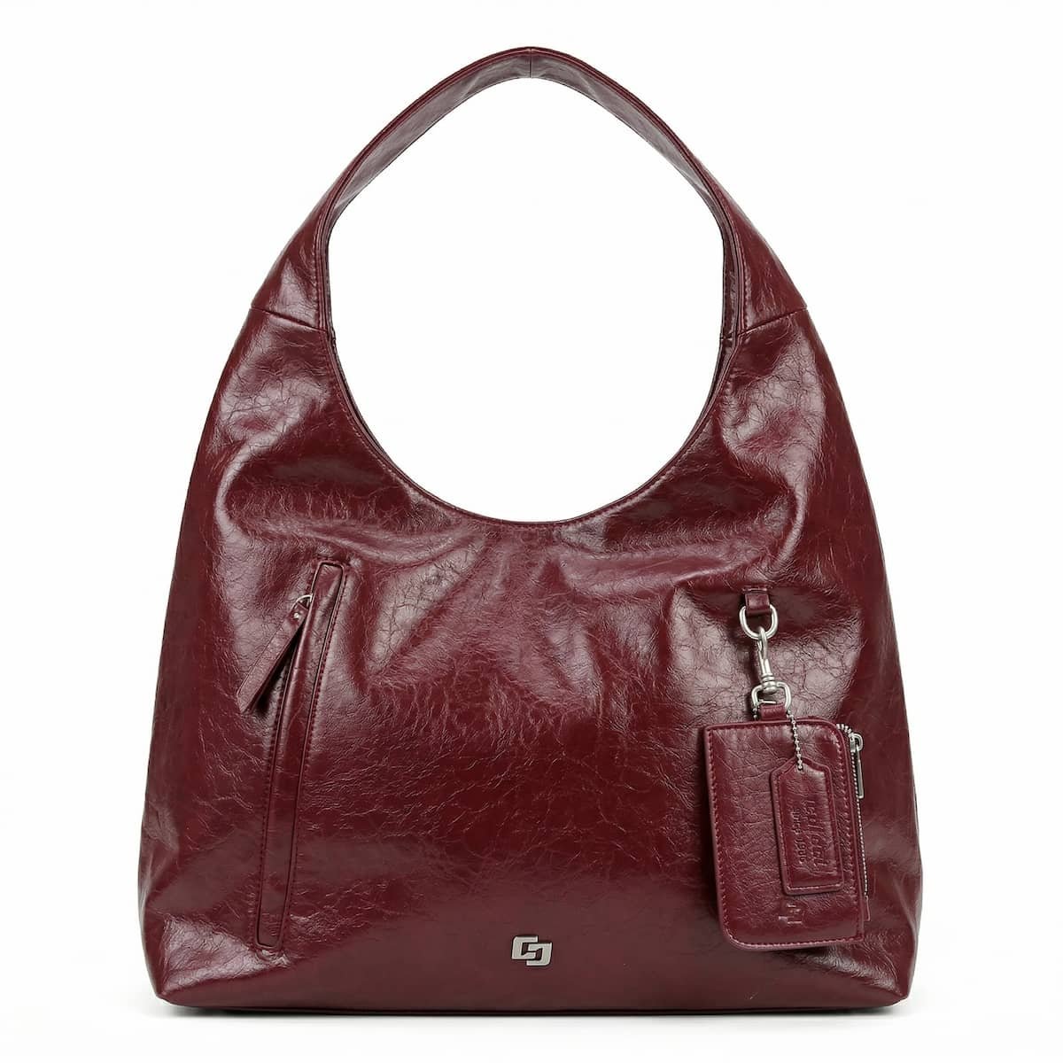 Bolsa Feminina Colcci Hobo Brilhosa Craquelada Grande Charm Removível 090.01.12355.7 Vinho 