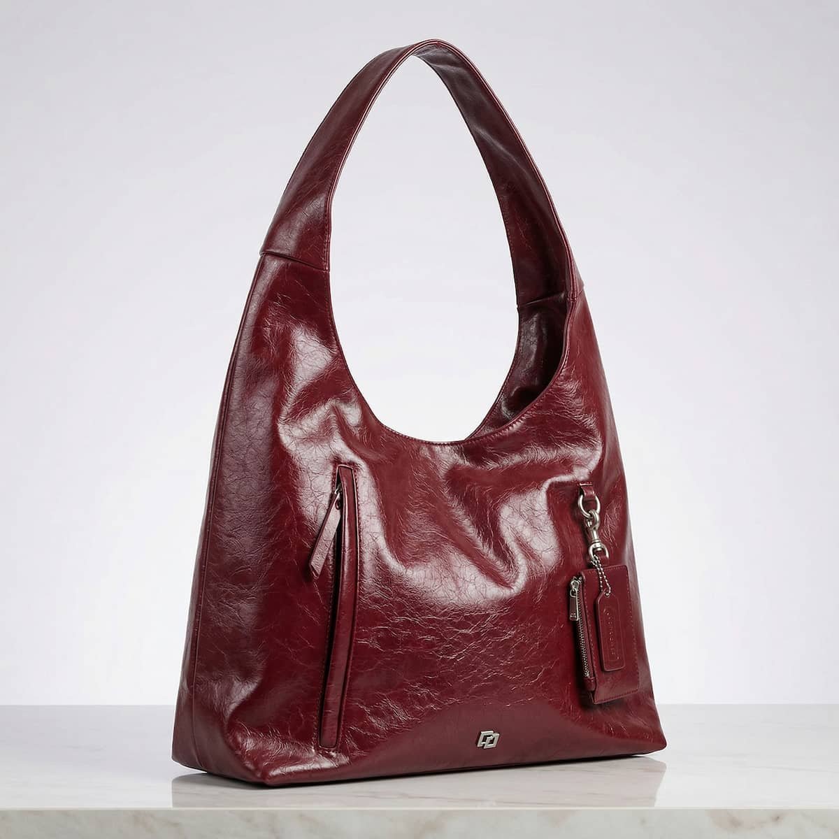 Bolsa Feminina Colcci Hobo Brilhosa Craquelada Grande Charm Removível 090.01.12355.7 Vinho  Vinho 2