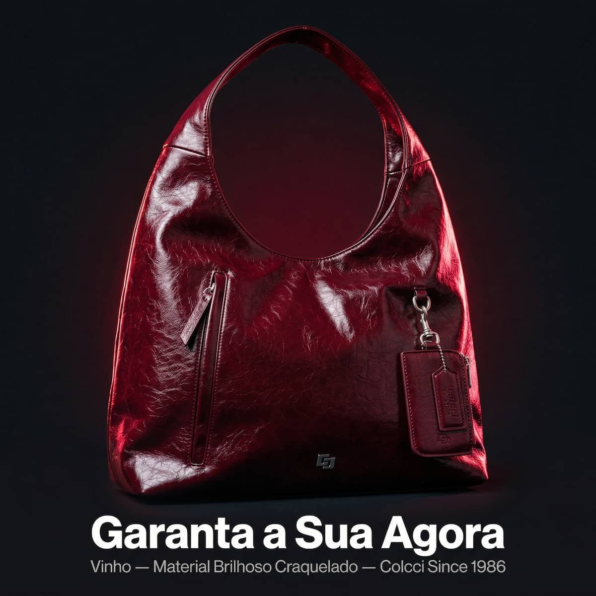 Bolsa Feminina Colcci Hobo Brilhosa Craquelada Grande Charm Removível 090.01.12355.7 Vinho  Vinho 7