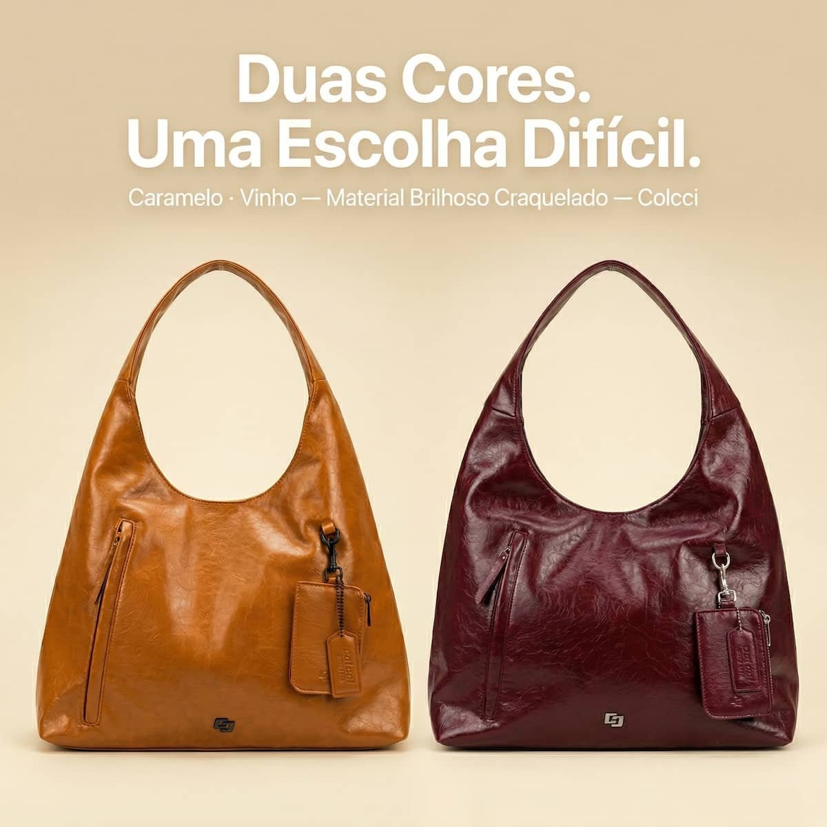 Bolsa Feminina Colcci Hobo Brilhosa Craquelada Grande Charm Removível 090.01.12355.7 Vinho  Vinho 9
