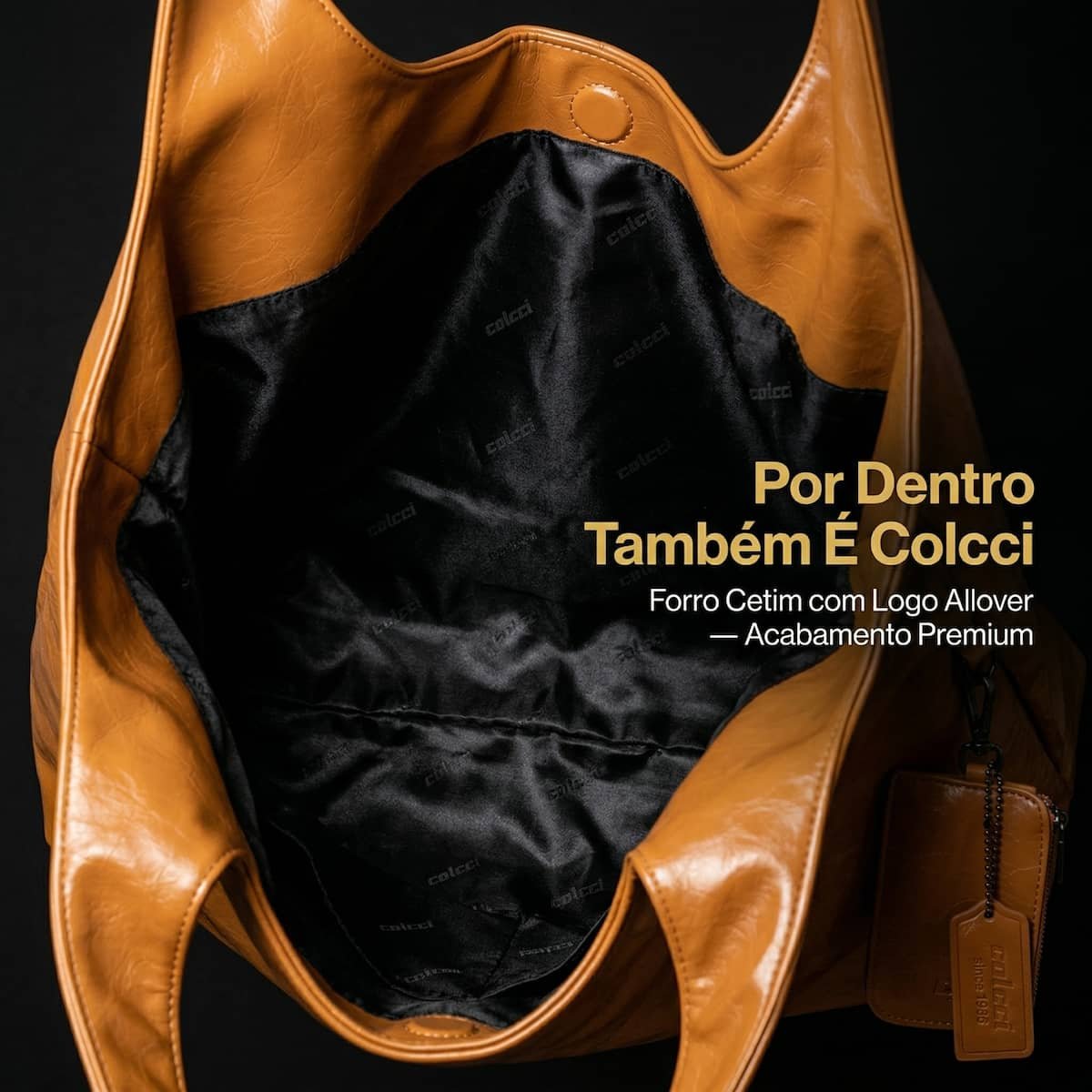 Bolsa Feminina Colcci Hobo Brilhosa Craquelada Grande Charm Removível 090.01.12355.19 Caramelo Caramelo 4