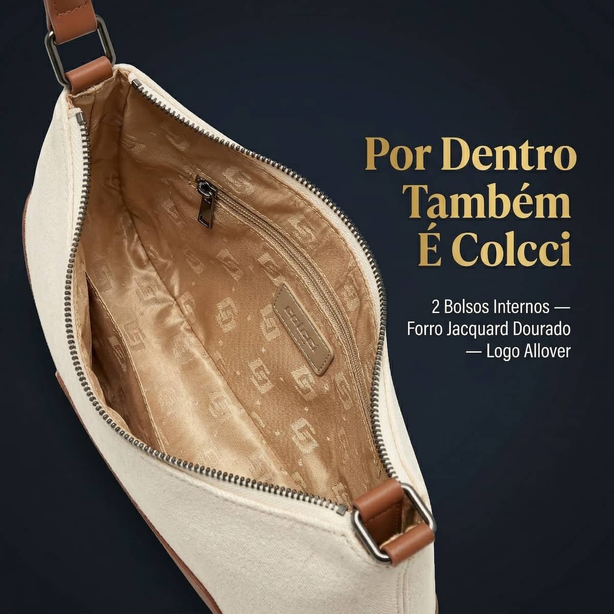 Bolsa Feminina Colcci Canvas Meia Lua Ombro Colcci Since 1986 090.01.12340.20 Creme Creme 3