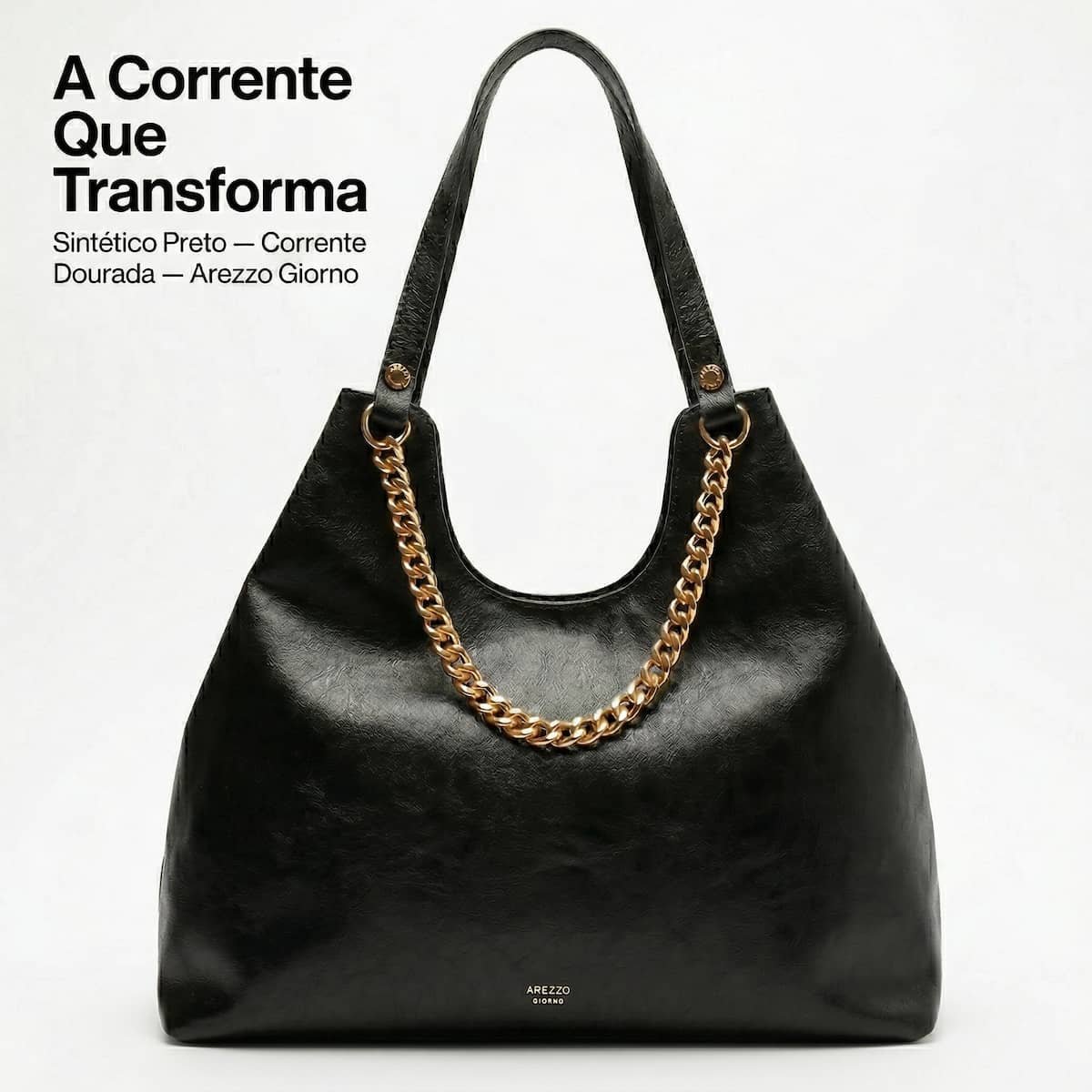 Bolsa Feminina Arezzo Giorno Grande Corrente Ouro A5002309550004 Preto Preto 3