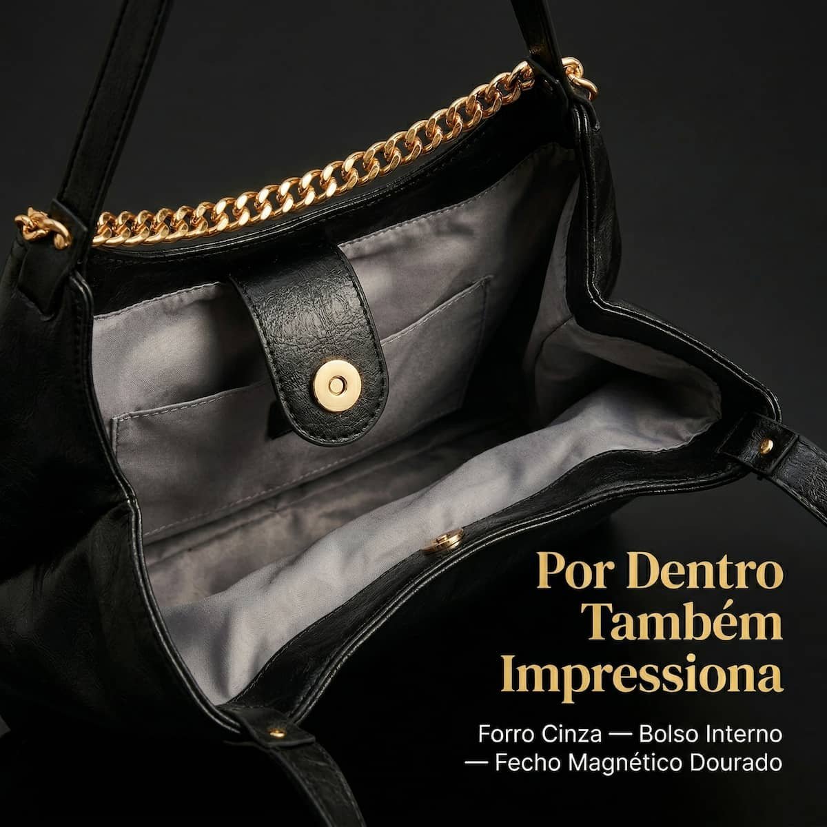 Bolsa Feminina Arezzo Giorno Grande Corrente Ouro A5002309550004 Preto Preto 7