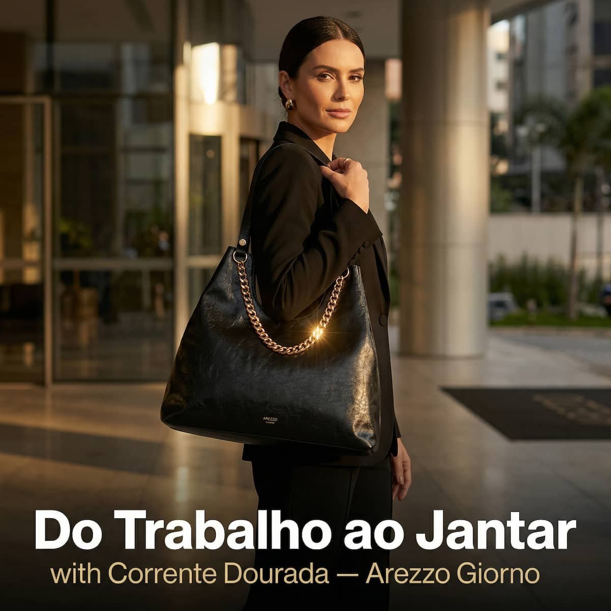 Bolsa Feminina Arezzo Giorno Grande Corrente Ouro A5002309550004 Preto Preto 8