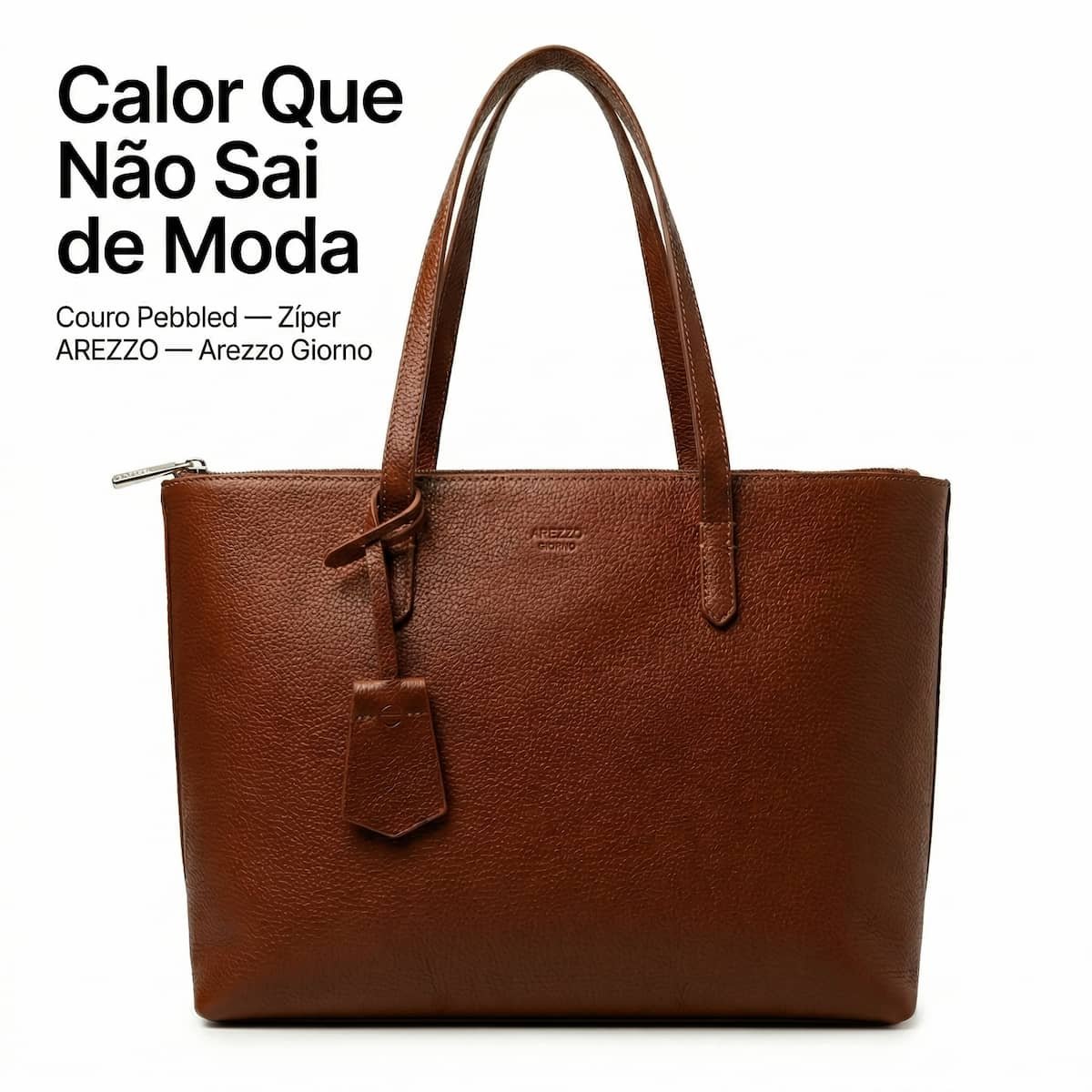 Bolsa Feminina Arezzo Giorno Tote Couro Pebbled Zíper A5001107210042 Marrom Marrom 3