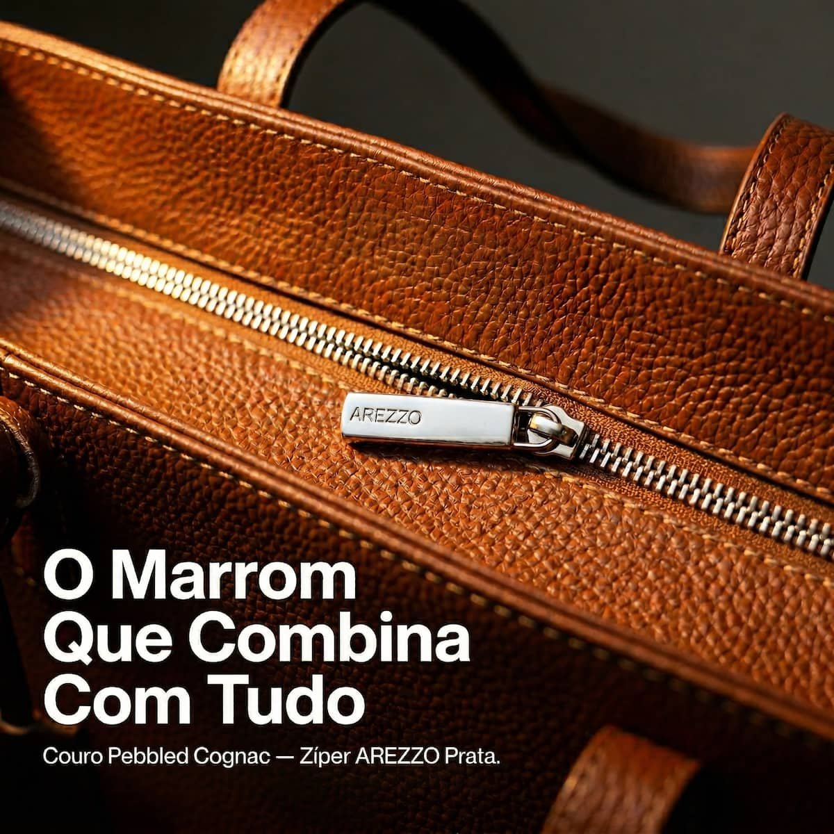 Bolsa Feminina Arezzo Giorno Tote Couro Pebbled Zíper A5001107210042 Marrom Marrom 5