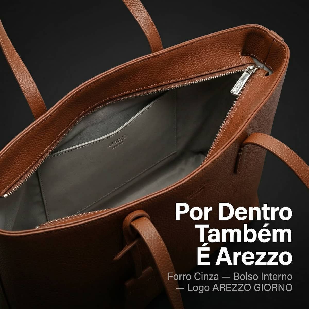 Bolsa Feminina Arezzo Giorno Tote Couro Pebbled Zíper A5001107210042 Marrom Marrom 6