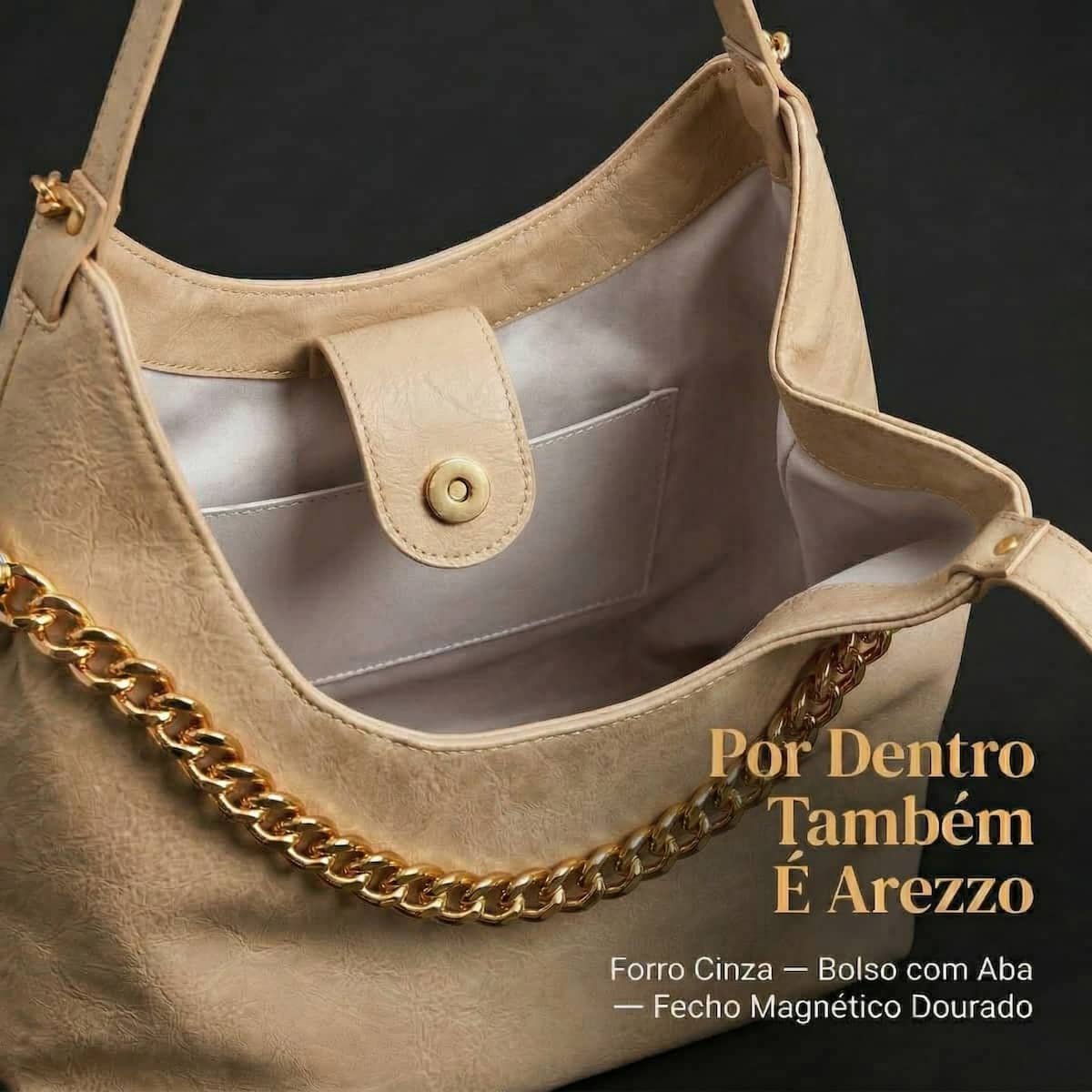 Bolsa Feminina Arezzo Giorno Grande Corrente Ouro A5002309550001 Bege Bege 3