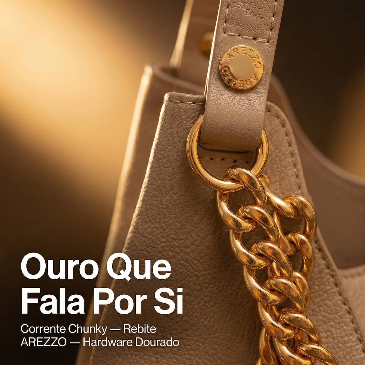 Bolsa Feminina Arezzo Giorno Grande Corrente Ouro A5002309550001 Bege Bege 4