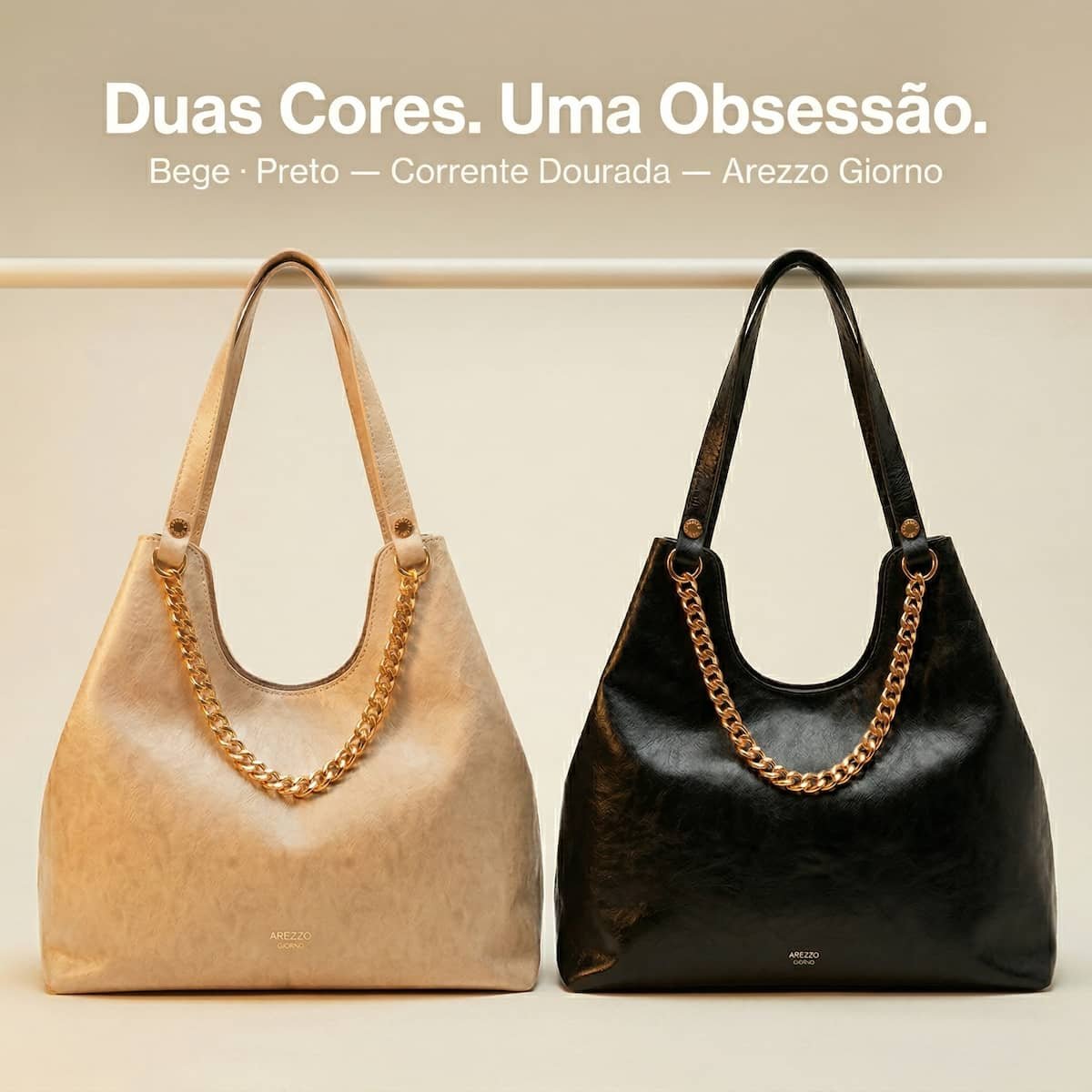 Bolsa Feminina Arezzo Giorno Grande Corrente Ouro A5002309550001 Bege Bege 7