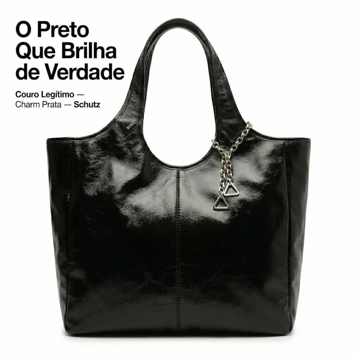 Bolsa Feminina Schutz Tote Couro Brilhoso Charm Triângulo S5001833430001 Preto Preto 5