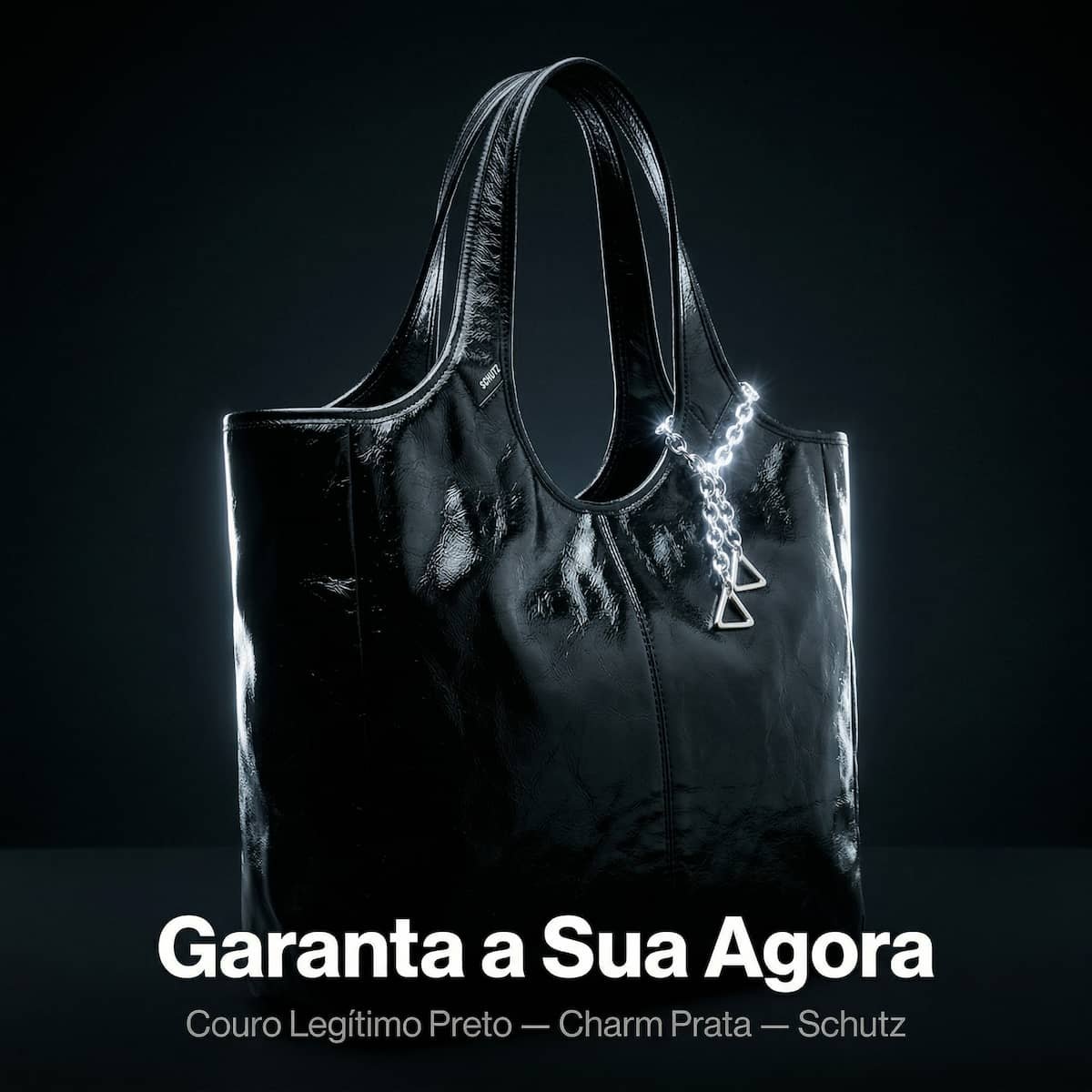 Bolsa Feminina Schutz Tote Couro Brilhoso Charm Triângulo S5001833430001 Preto Preto 7