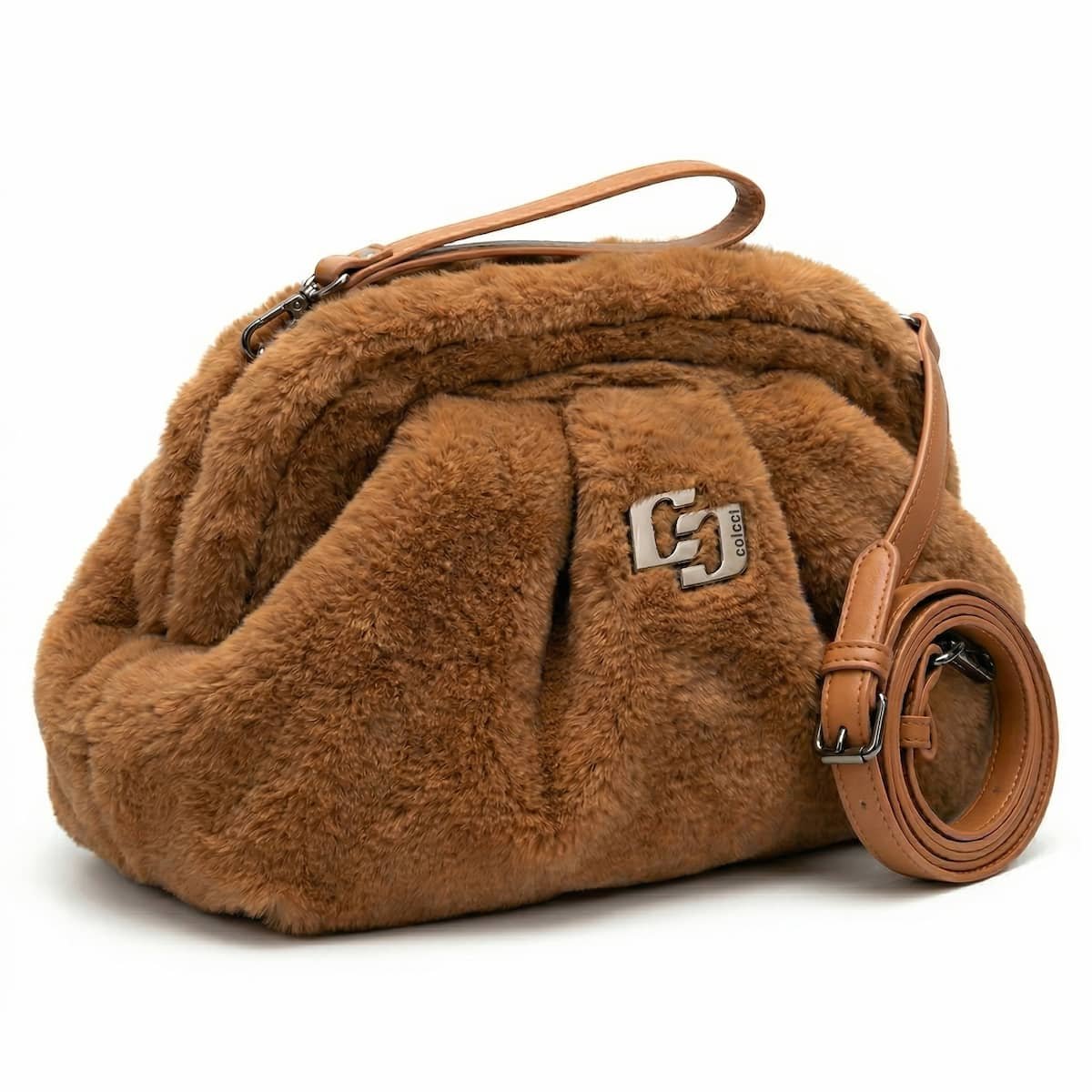 Bolsa Feminina Colcci Pelúcia Média Faux Fur Alça Transversal 090.01.12170.19 Caramelo Marrom 2