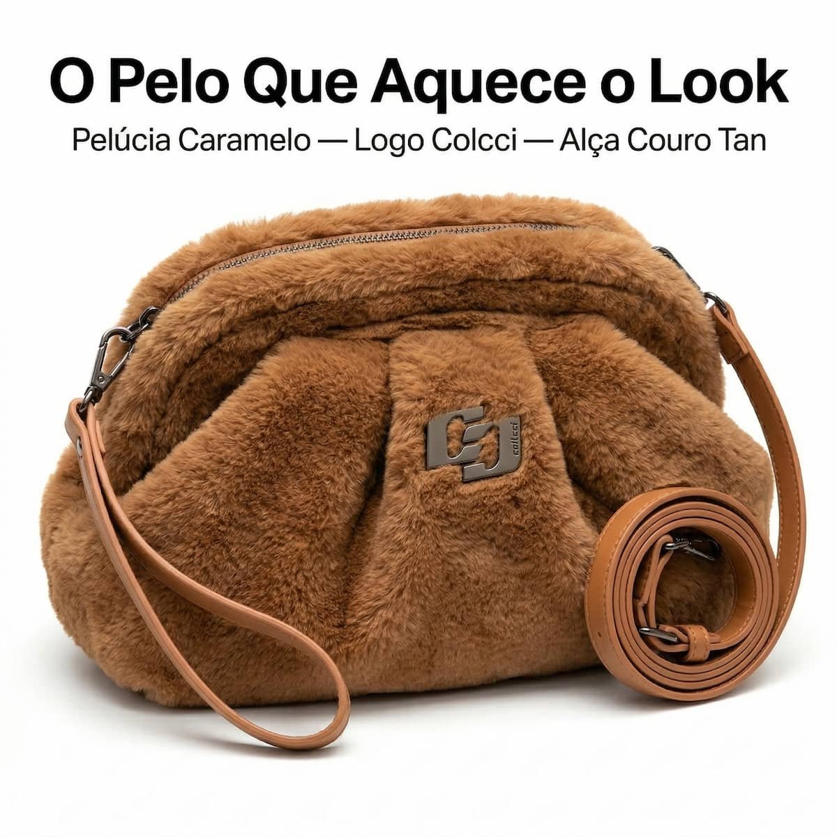 Bolsa Feminina Colcci Pelúcia Média Faux Fur Alça Transversal 090.01.12170.19 Caramelo Marrom 5