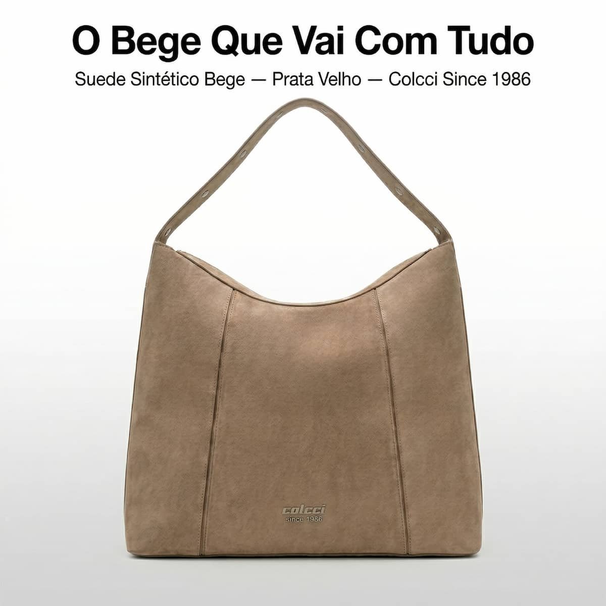 Bolsa Feminina Colcci Hobo Grande Suede Sintético Alça Ombro 090.01.12358.9 Bege Bege 3