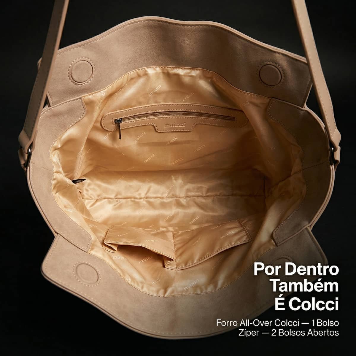 Bolsa Feminina Colcci Hobo Grande Suede Sintético Alça Ombro 090.01.12358.9 Bege Bege 6
