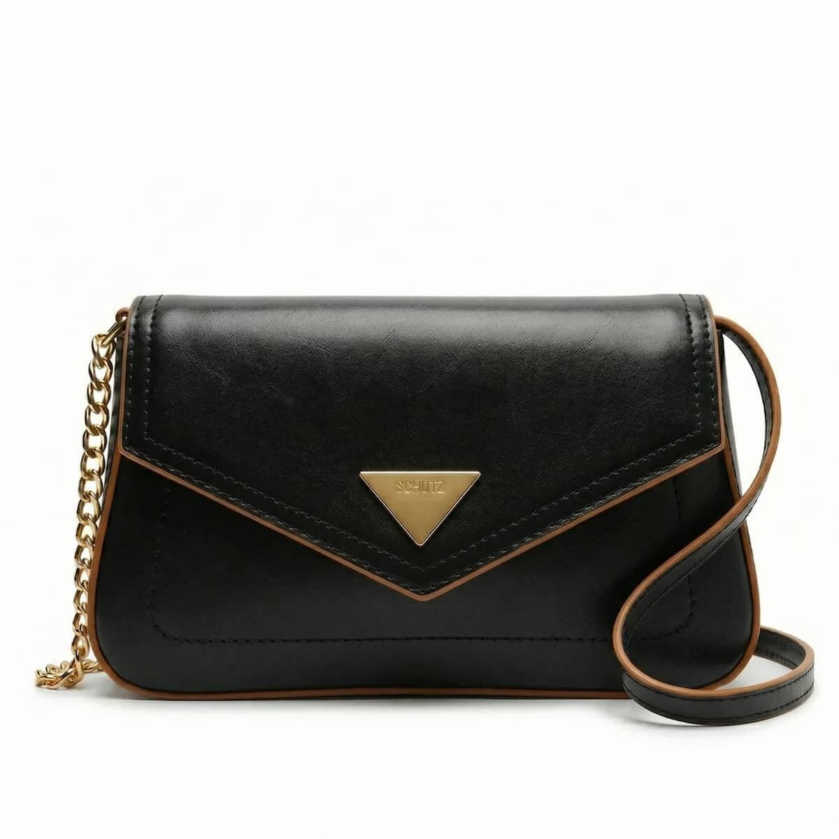 Bolsa Feminina Schutz Envelope Borda Marrom Corrente Dourada Crossbody  S5001009350001 Preto